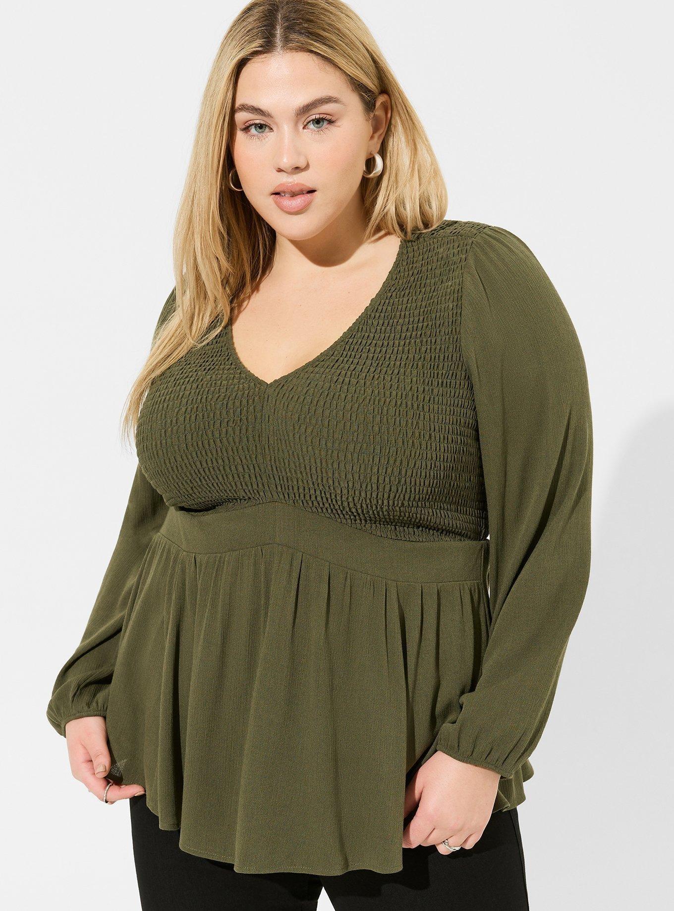 Plus Size - Babydoll Crinkle Gauze Smocked Top - Torrid