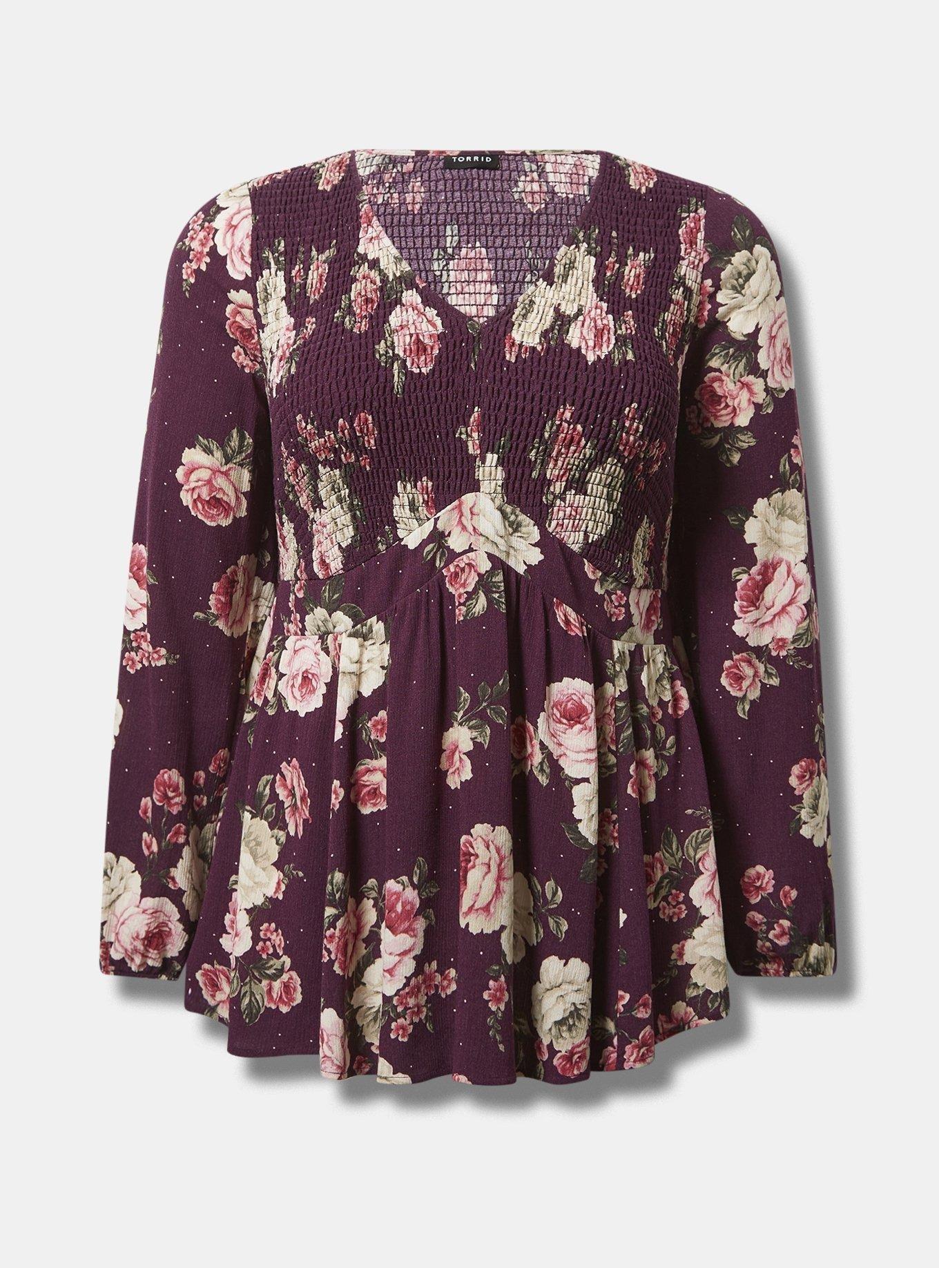 TORRID : Green Floral Georgette Babydoll Blouse