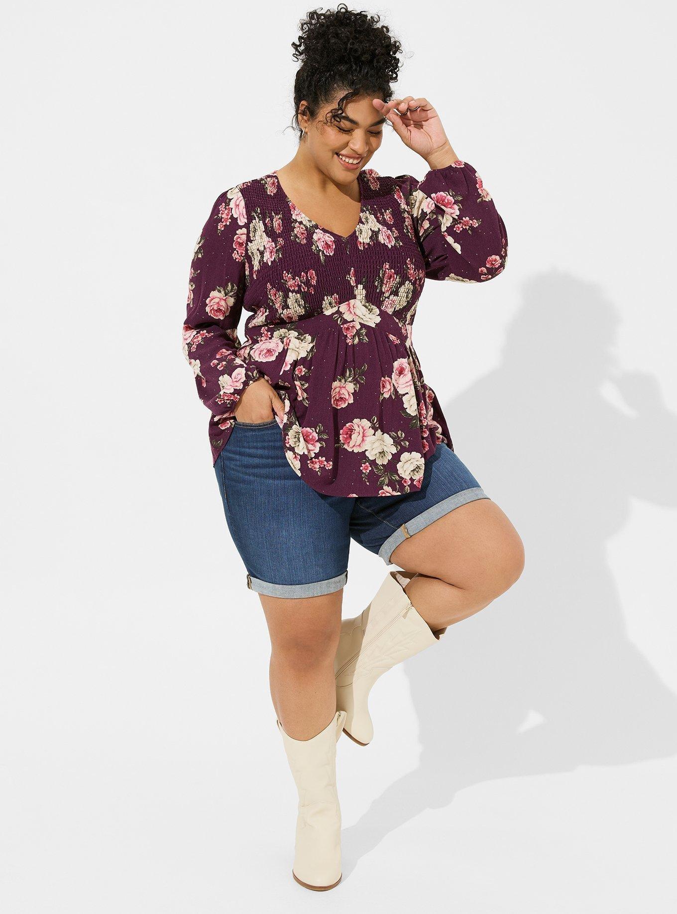 Plus Size - Crinkle Chiffon With Star Smocked Waist Puff Sleeve Top - Torrid