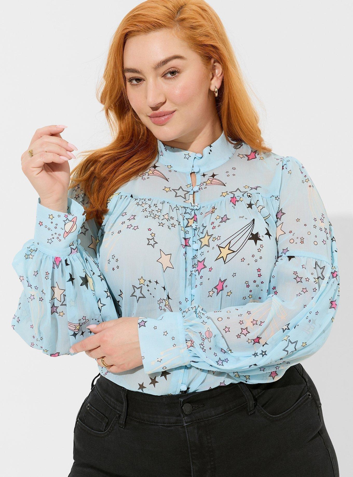 Chiffon Button Up Bishop Sleeve Blouse