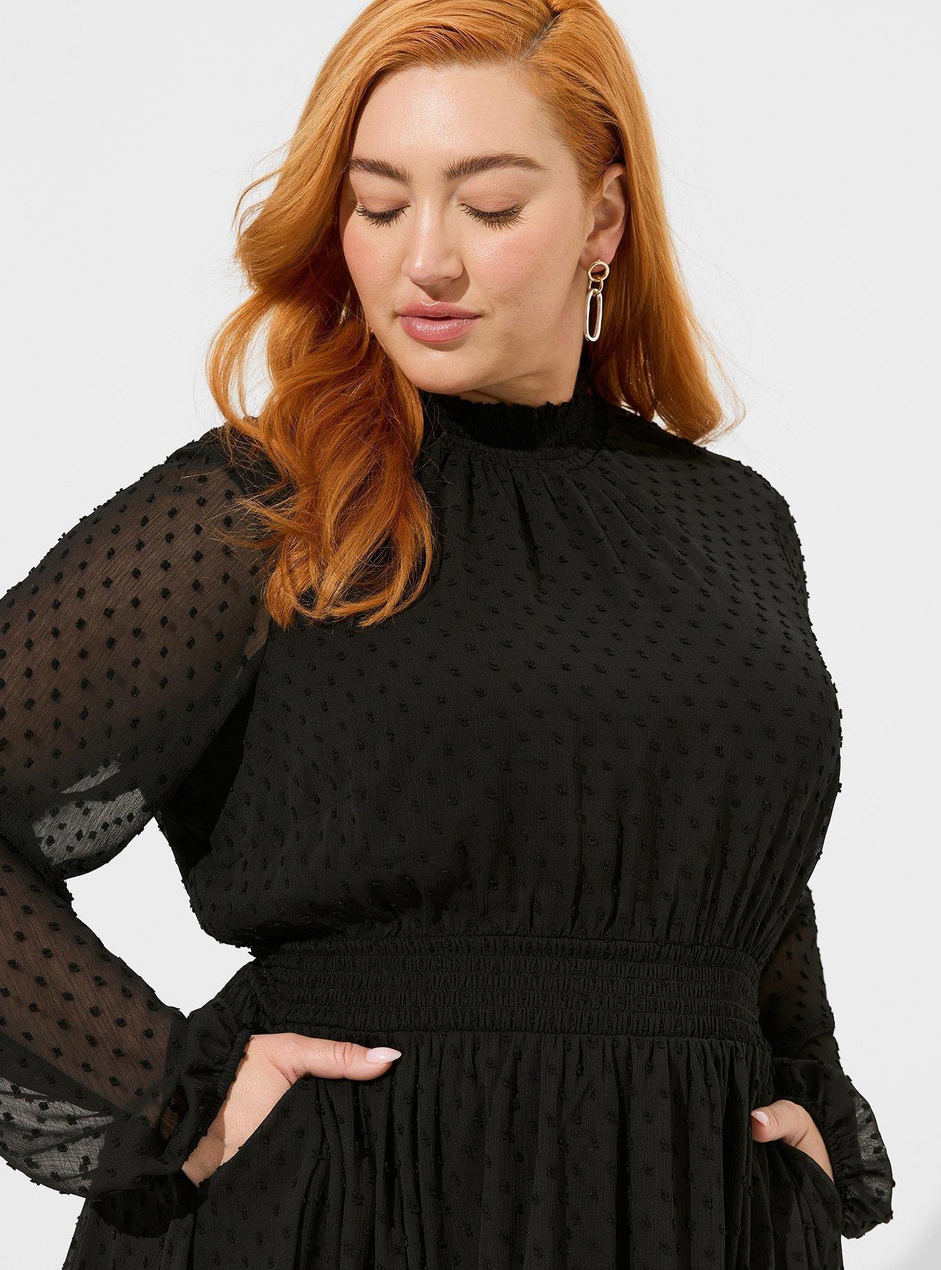Mini Clipdot Blouson Sleeve Mock Neck Skater Dress