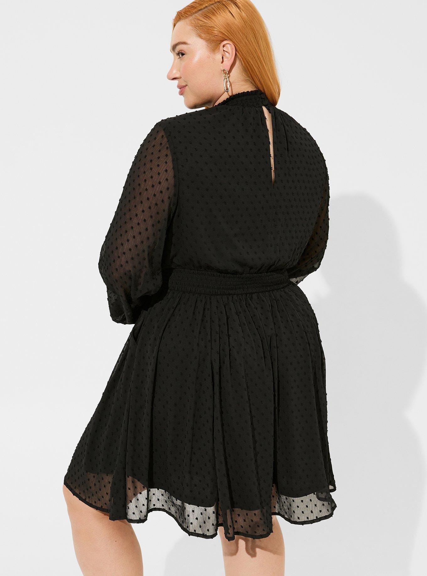 Mini Clipdot Blouson Sleeve Mock Neck Skater Dress