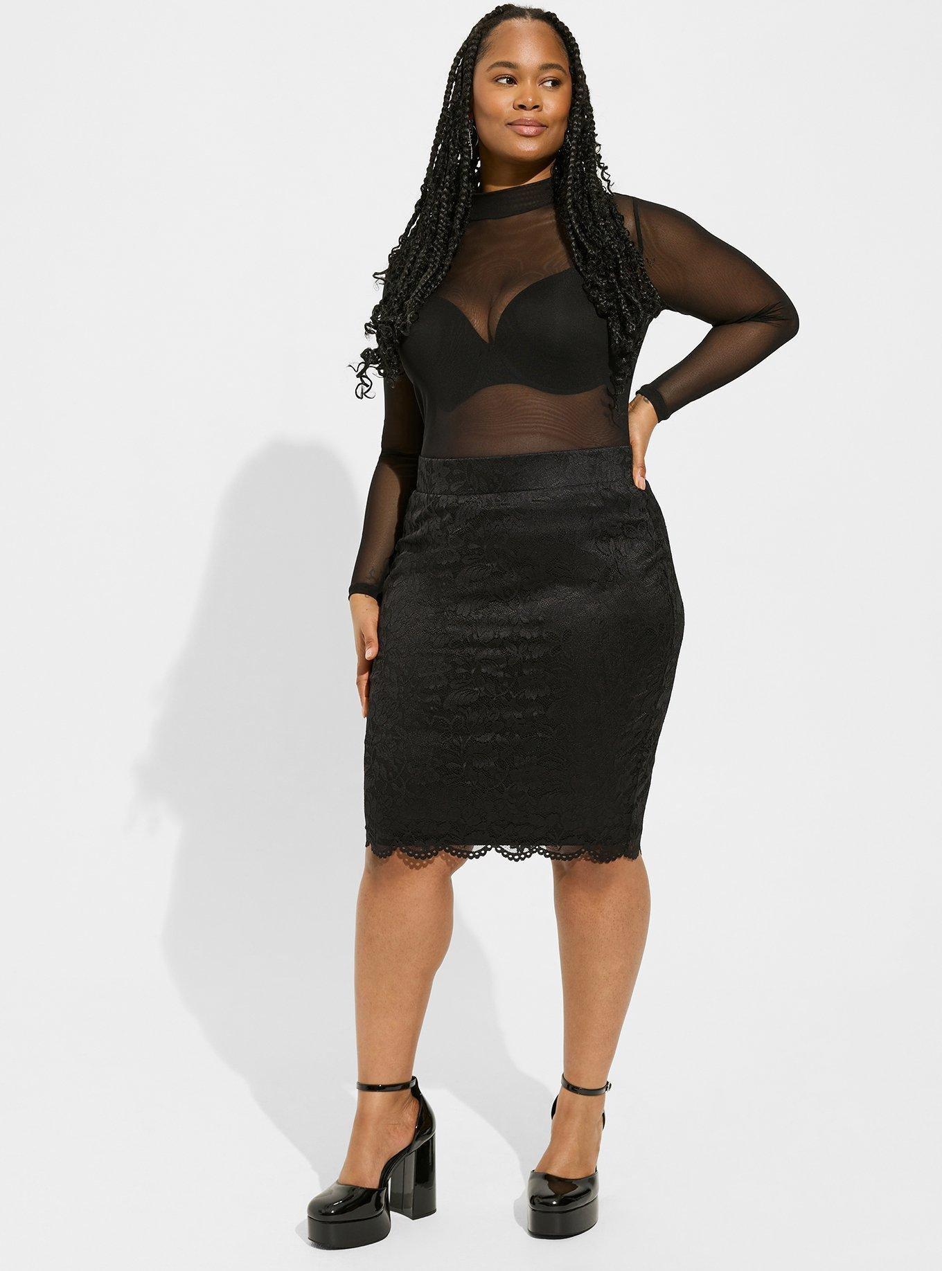 At The Knee Lace Pencil Skirt