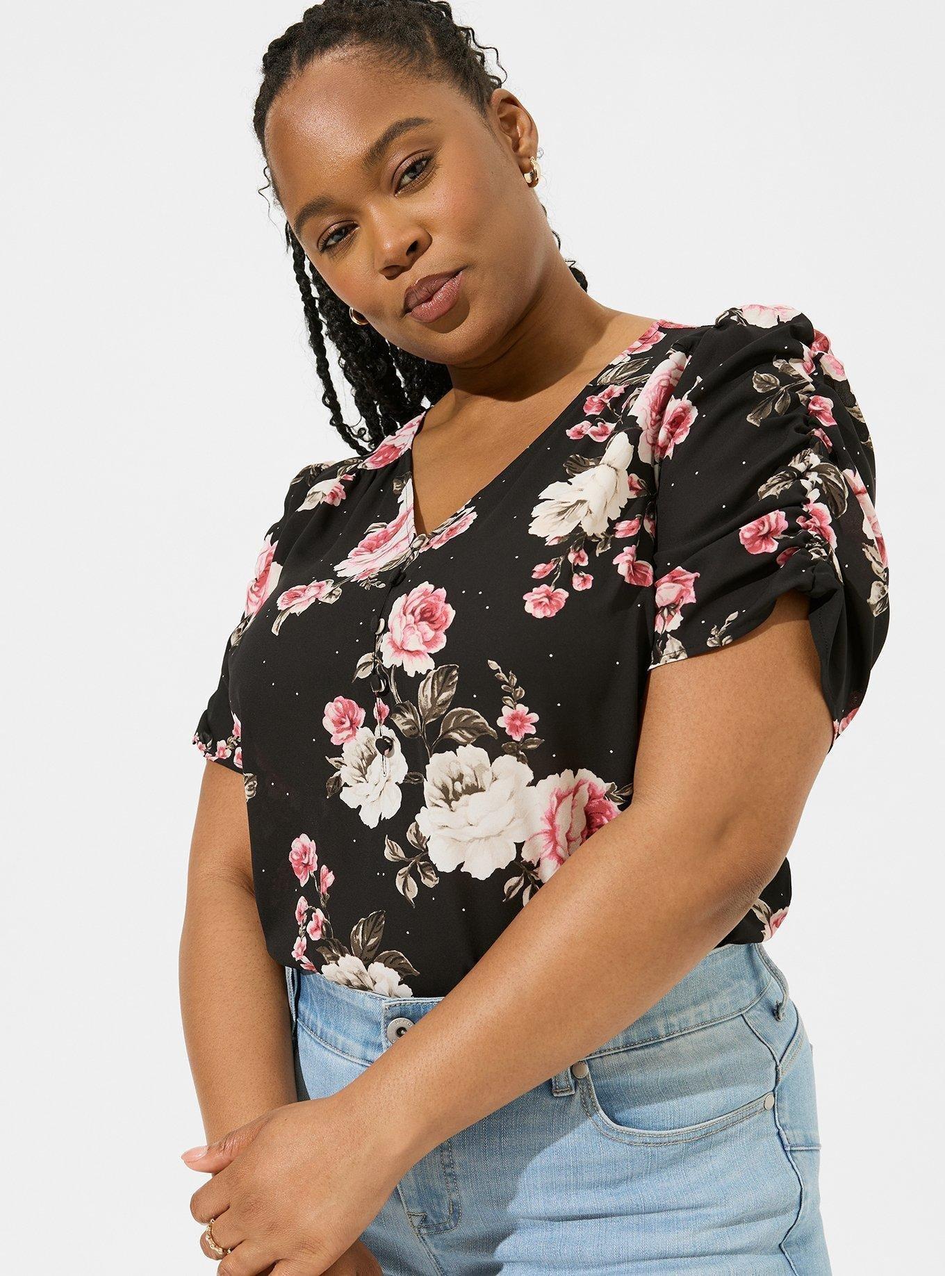 TORRID : Blue Floral Georgette Pintuck Blouse  Purple floral blouse, Plus  size models, Blouse