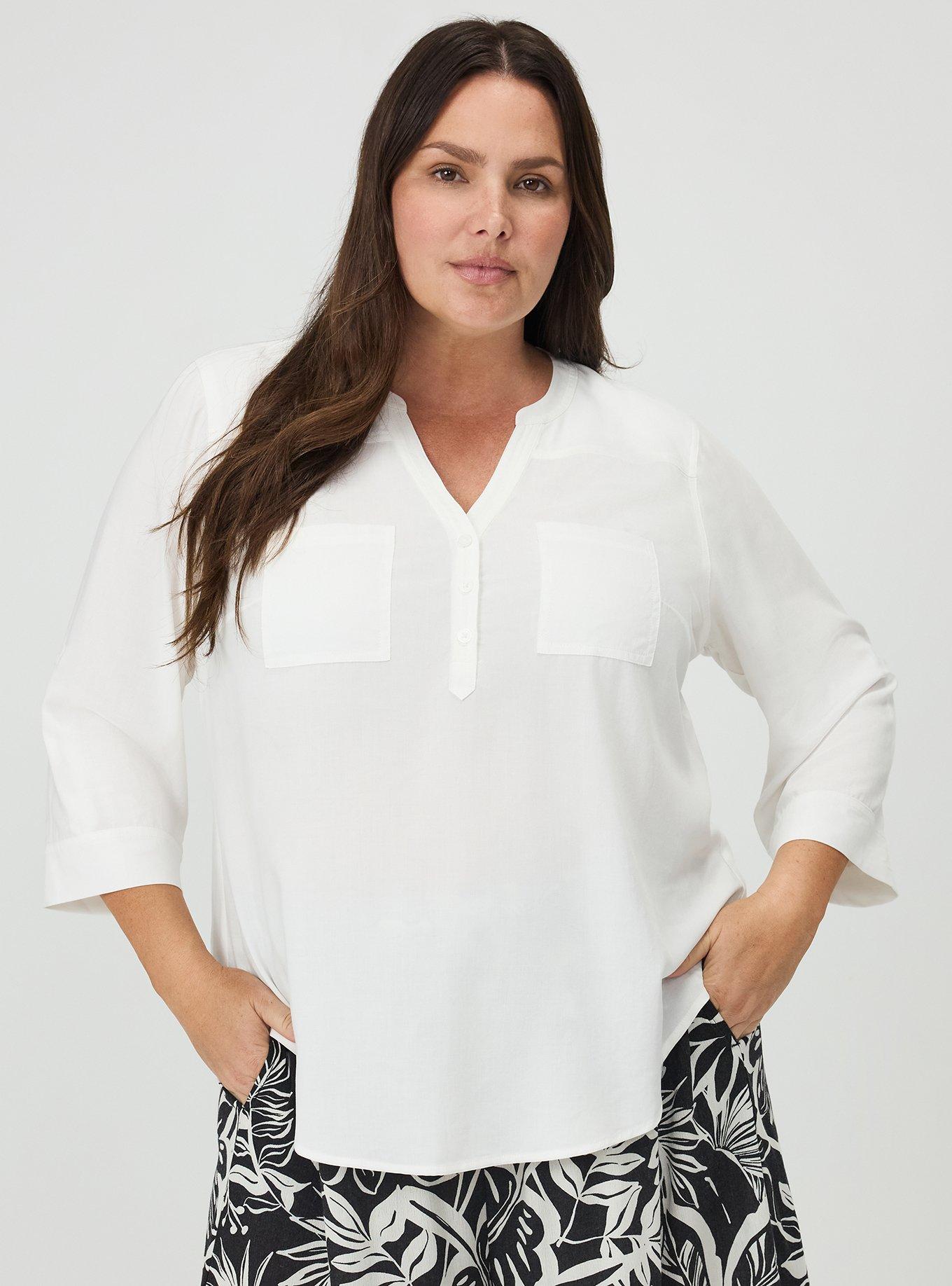 Harper Challis 3/4 Sleeve Top, CLOUD DANCER, hi-res