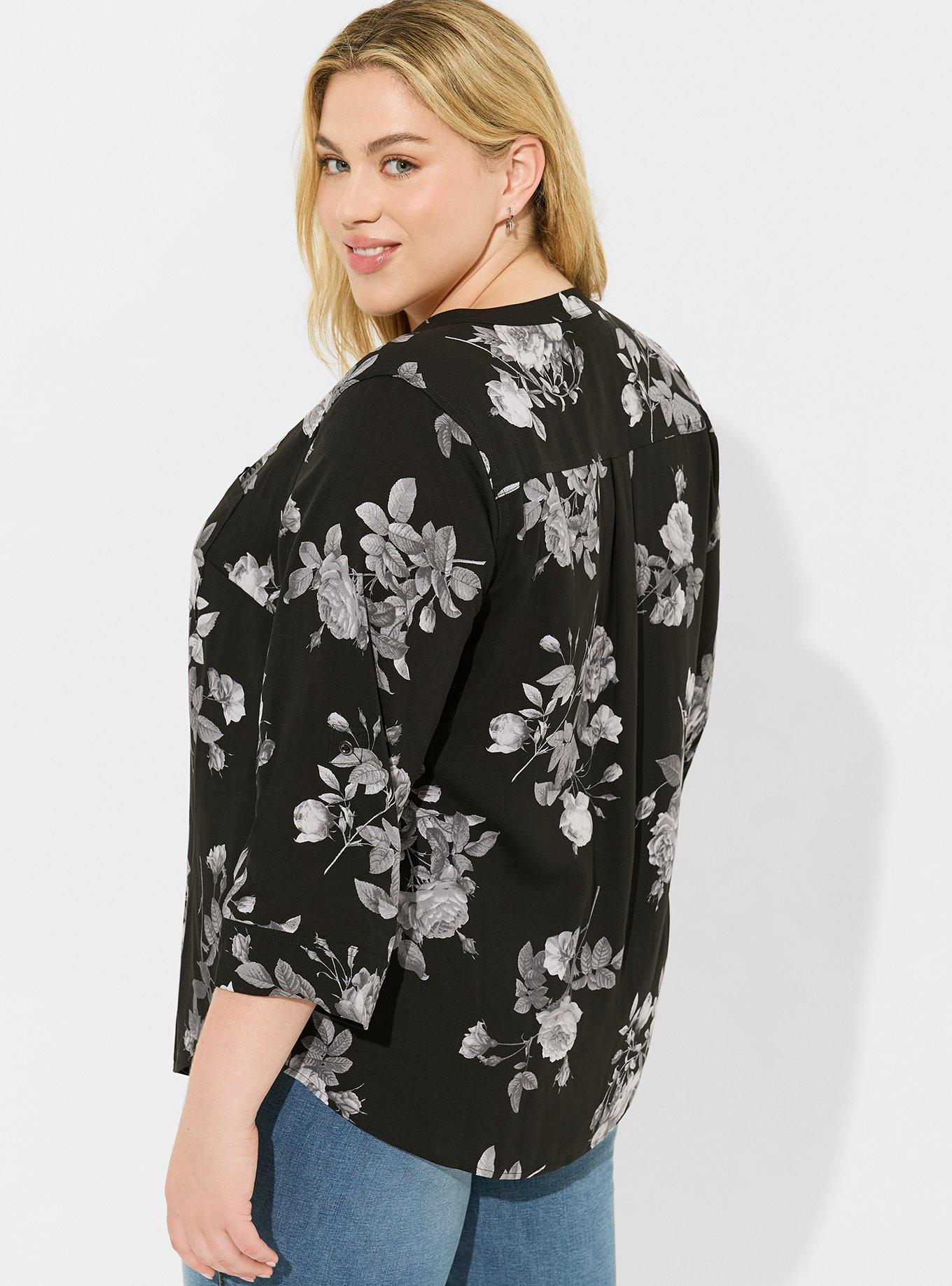 Plus Size - Harper Challis Button-Front 3/4 Sleeve Blouse - Torrid