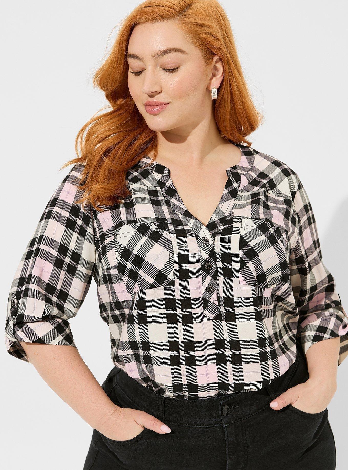 5X TORRID Shirt, Plaid Top Blouse Rayon Pink Womens Plus Size Clothes