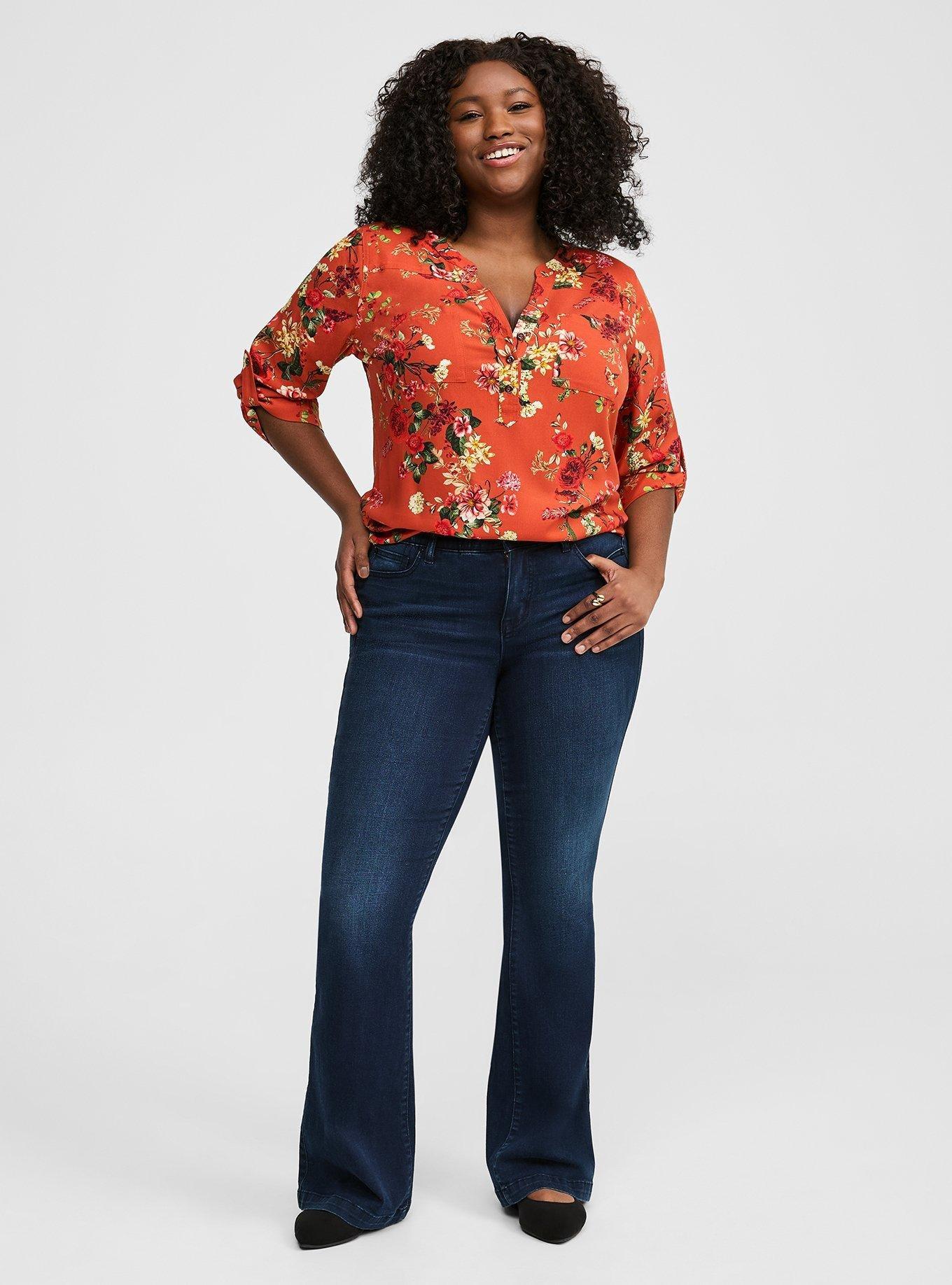 Plus Size Harper Challis 3/4 Sleeve Top, LONG TIME FLORAL CHILLI, alternate