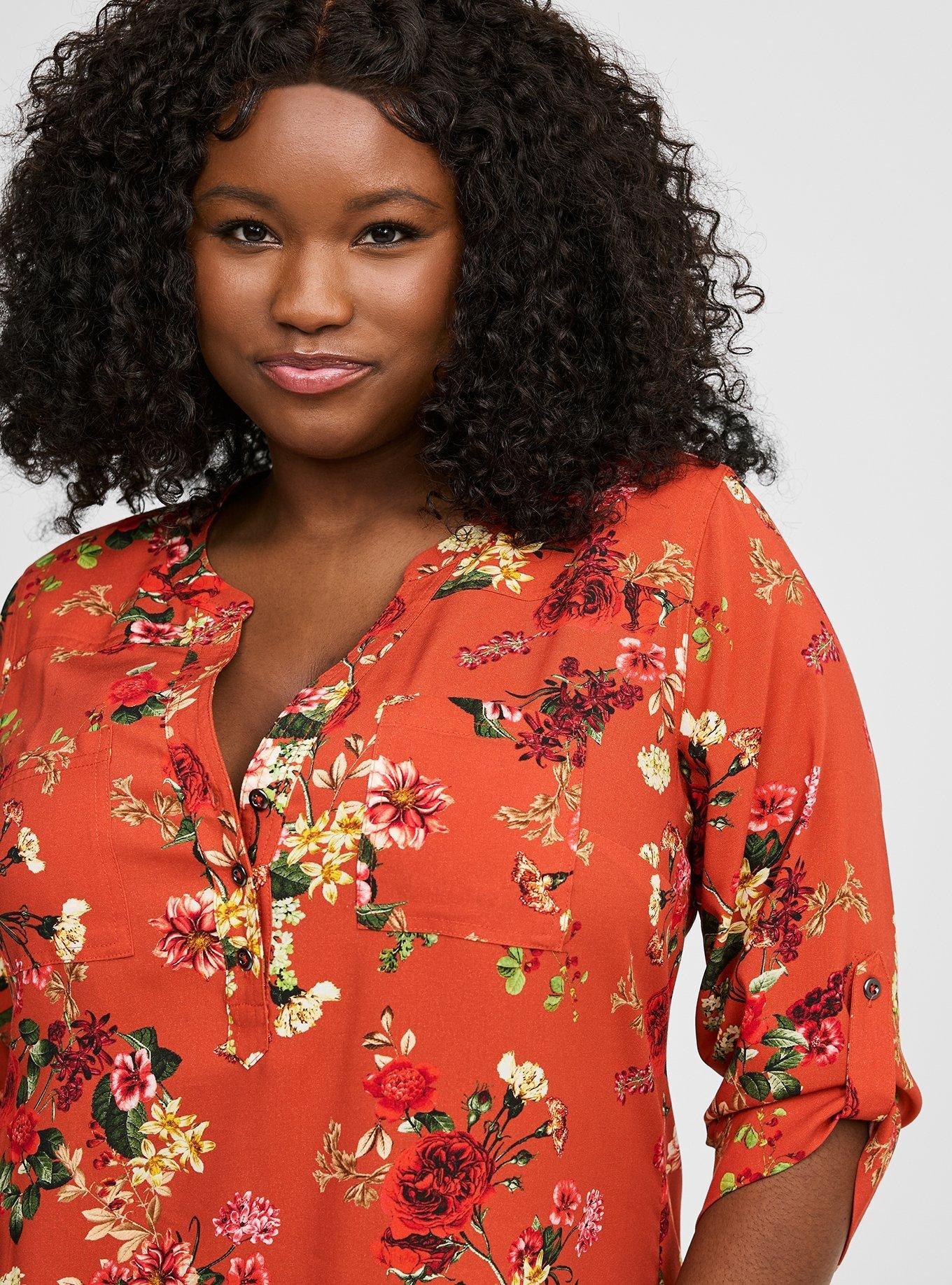 Plus Size Harper Challis 3/4 Sleeve Top, LONG TIME FLORAL CHILLI, alternate