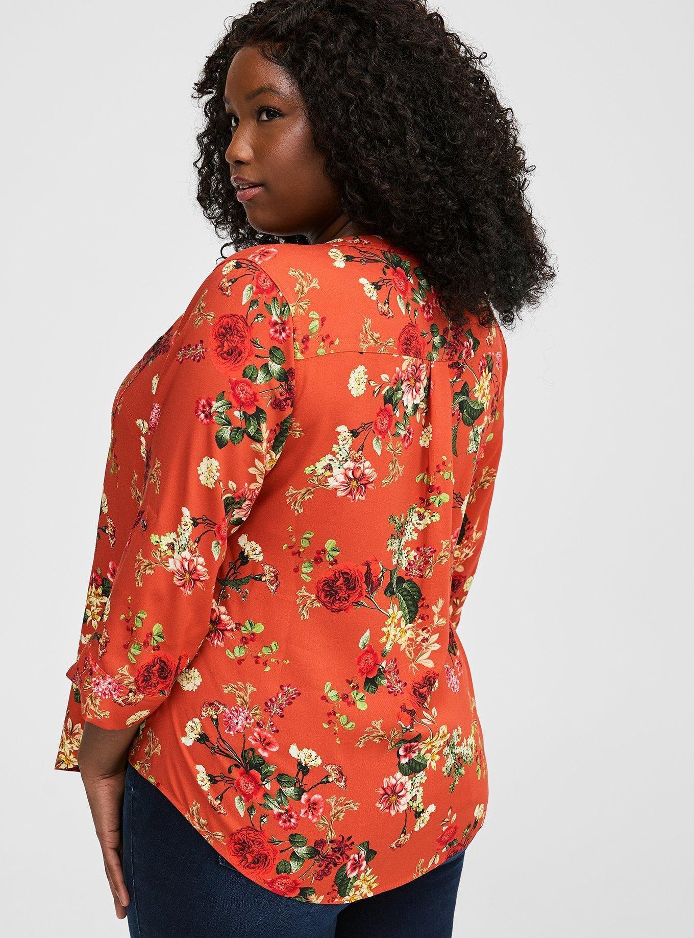 Plus Size Harper Challis 3/4 Sleeve Top, LONG TIME FLORAL CHILLI, alternate
