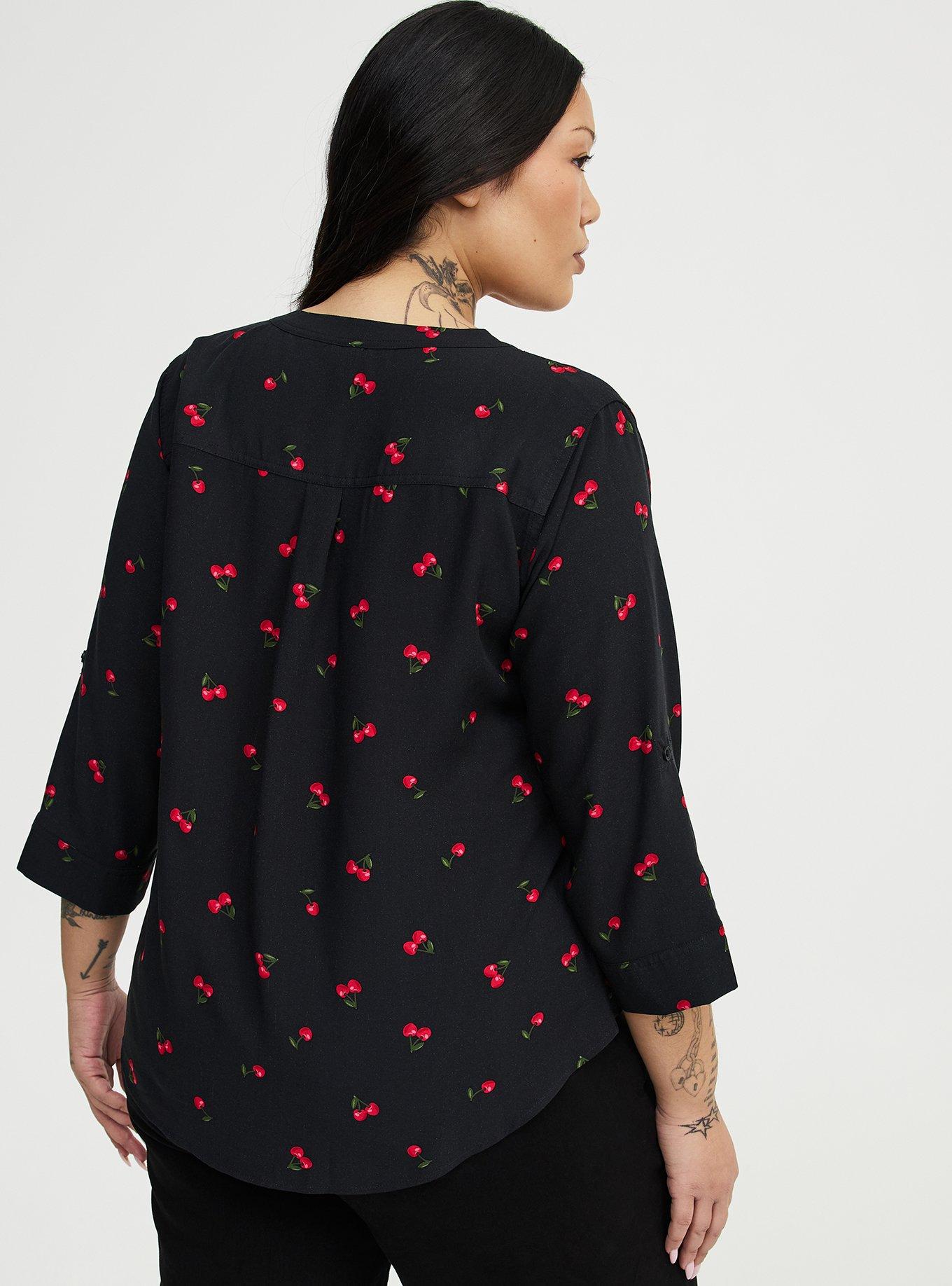 Harper Challis 3/4 Sleeve Top, MERRY CHERRY BLACK, alternate