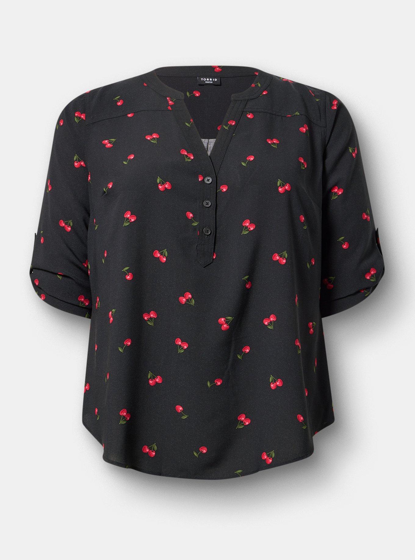 Harper Challis 3/4 Sleeve Top, MERRY CHERRY BLACK, hi-res