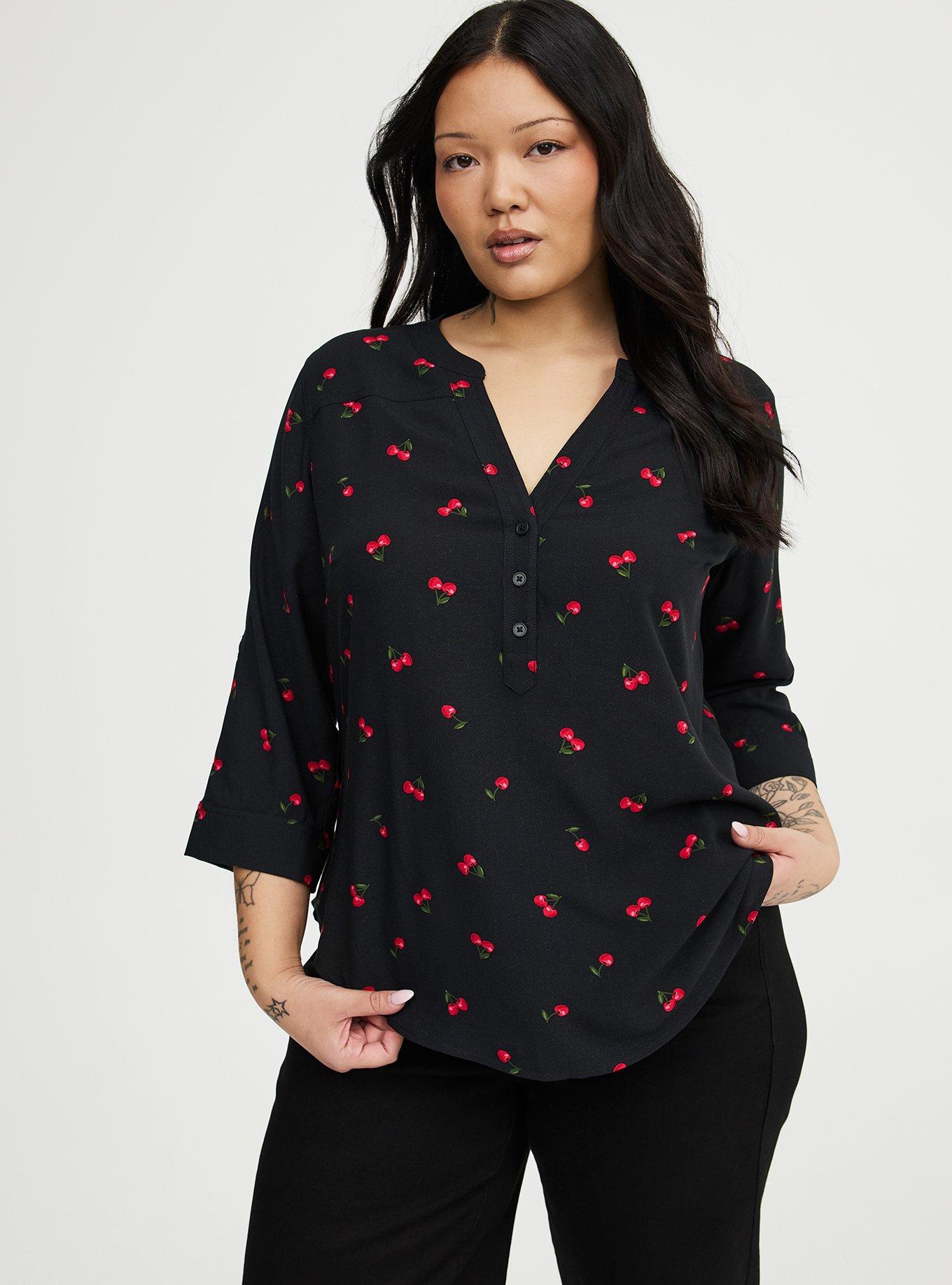 Harper Challis 3/4 Sleeve Top, MERRY CHERRY BLACK, hi-res