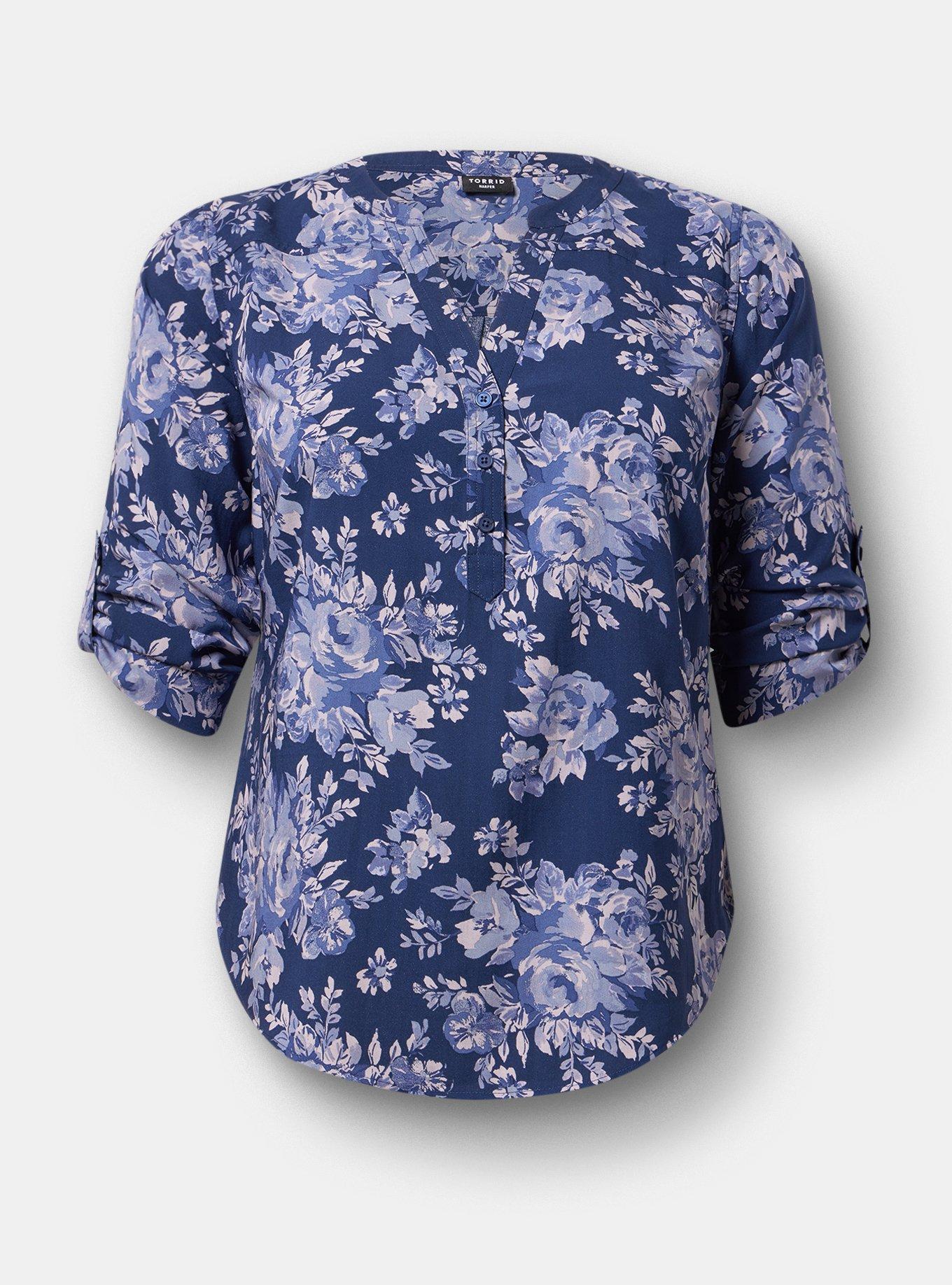 Harper Challis 3/4 Sleeve Top, IVY FLORAL BLUE, hi-res