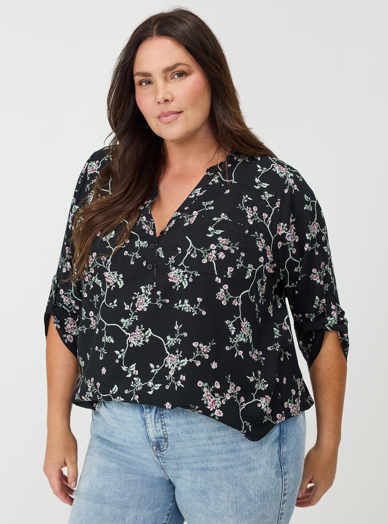 Harper Challis 3/4 Sleeve Top, CRAWLING FLORAL BLACK, alternate