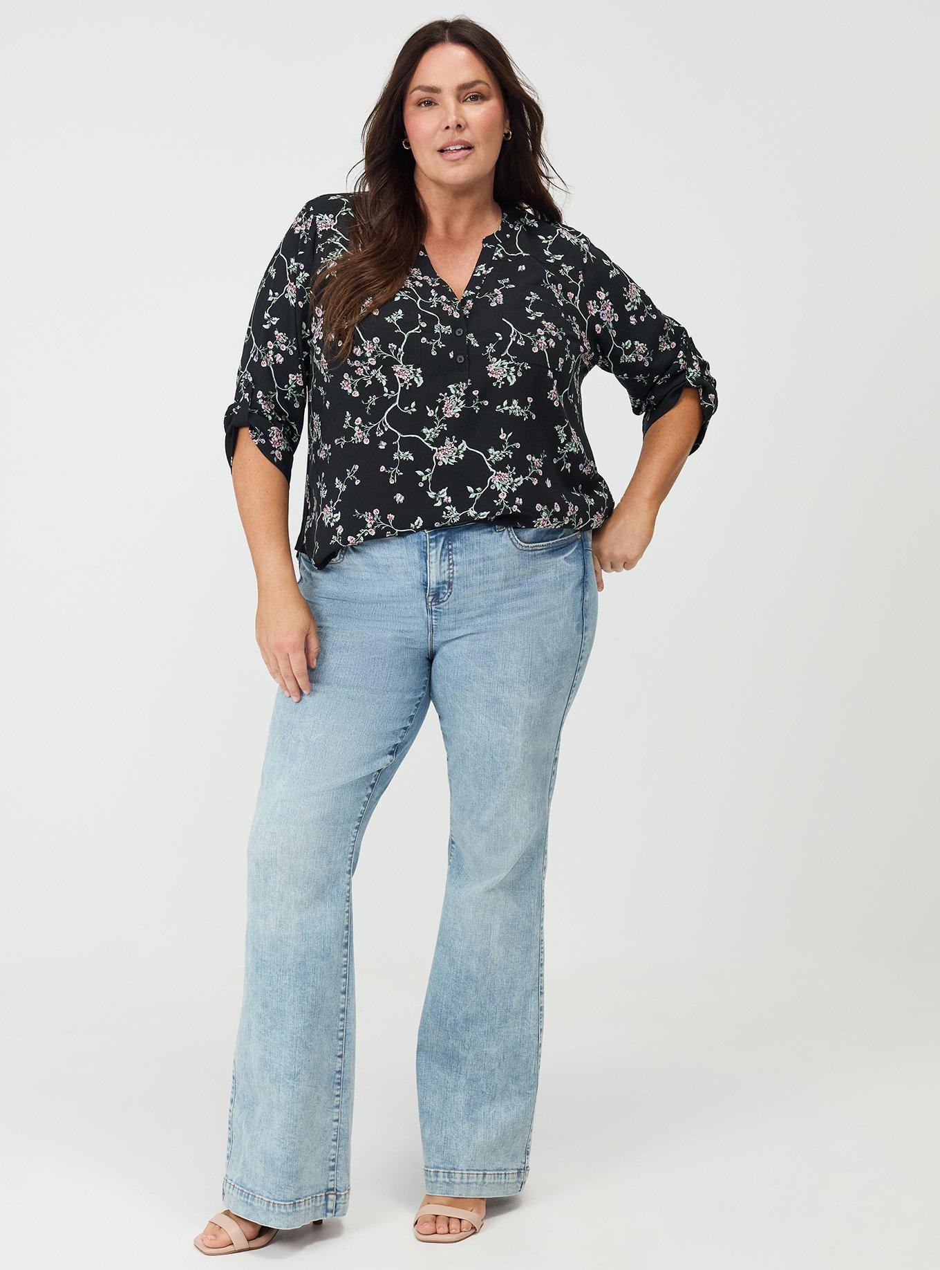 Harper Challis 3/4 Sleeve Top, CRAWLING FLORAL BLACK, alternate