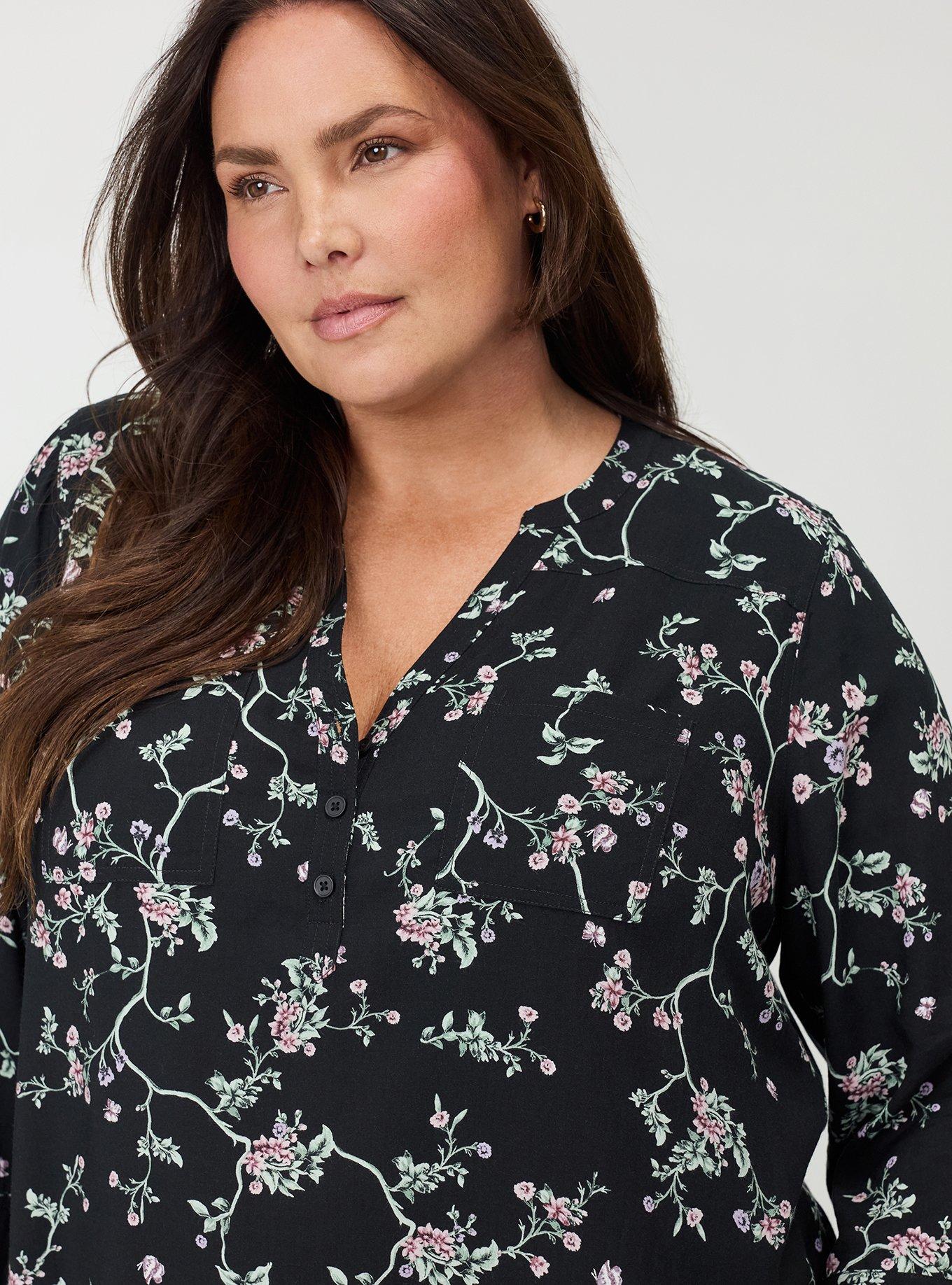 Harper Challis 3/4 Sleeve Top, CRAWLING FLORAL BLACK, alternate