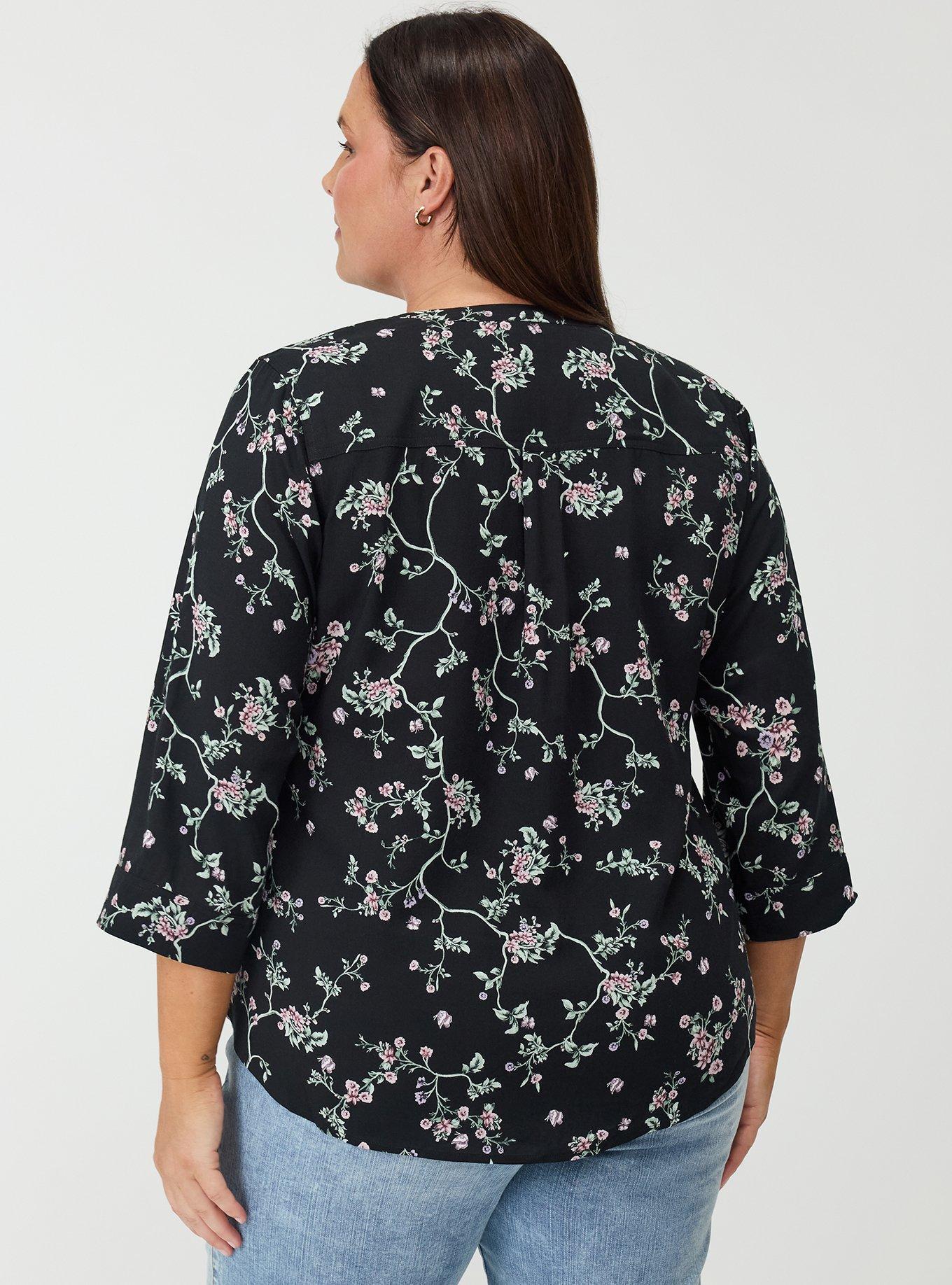 Harper Challis 3/4 Sleeve Top, CRAWLING FLORAL BLACK, alternate