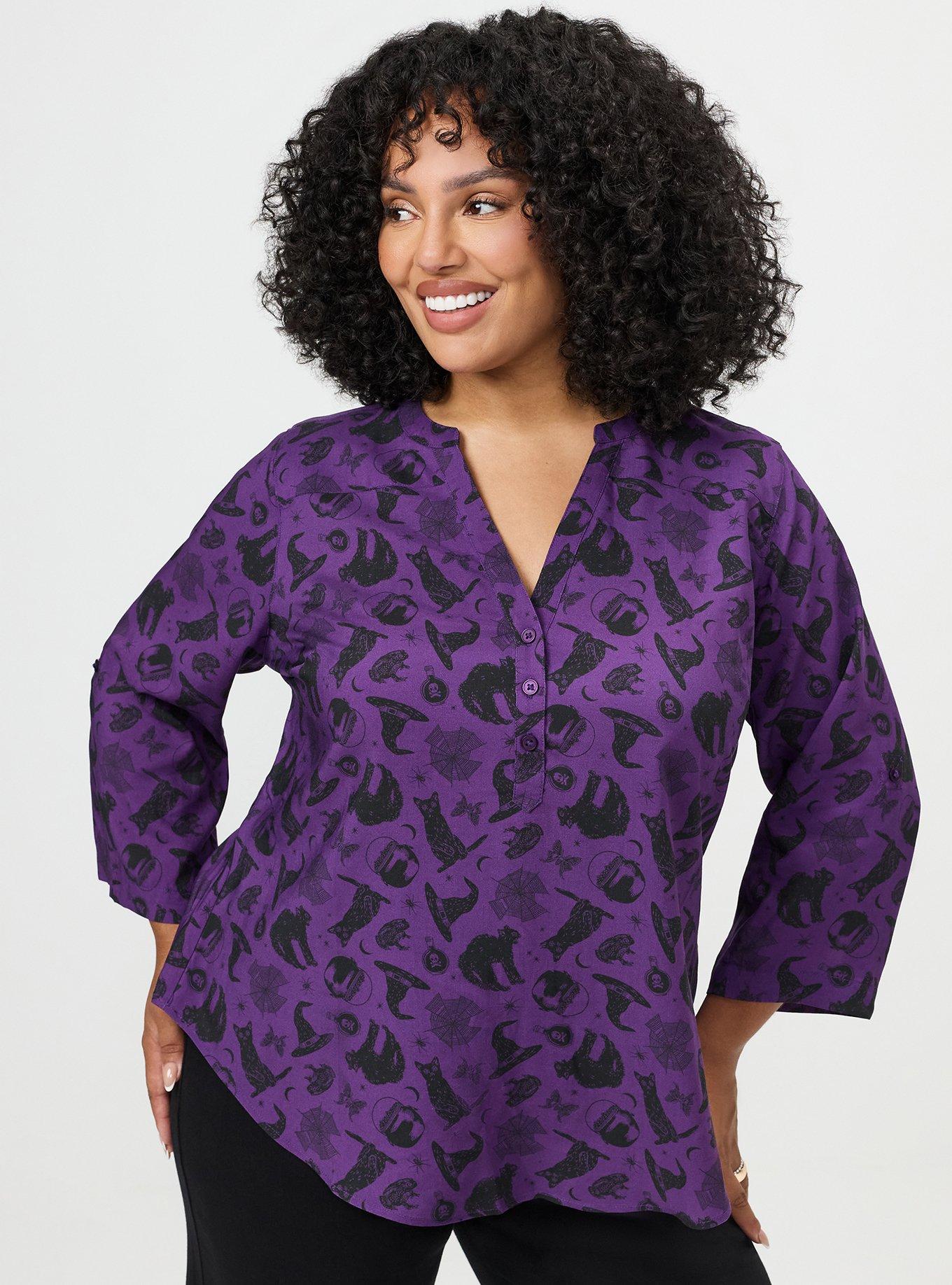 Harper Challis 3/4 Sleeve Top, BEWITCHED ICONS PURPLE, alternate