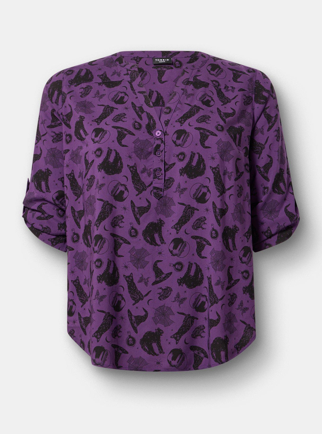 Harper Challis 3/4 Sleeve Top, BEWITCHED ICONS PURPLE, flat