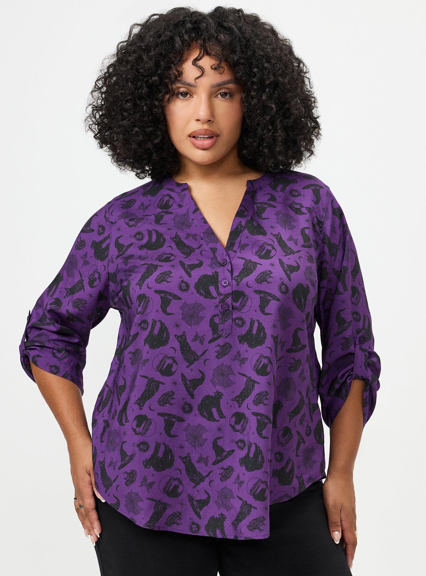 Harper Challis 3/4 Sleeve Top, BEWITCHED ICONS PURPLE, hi-res