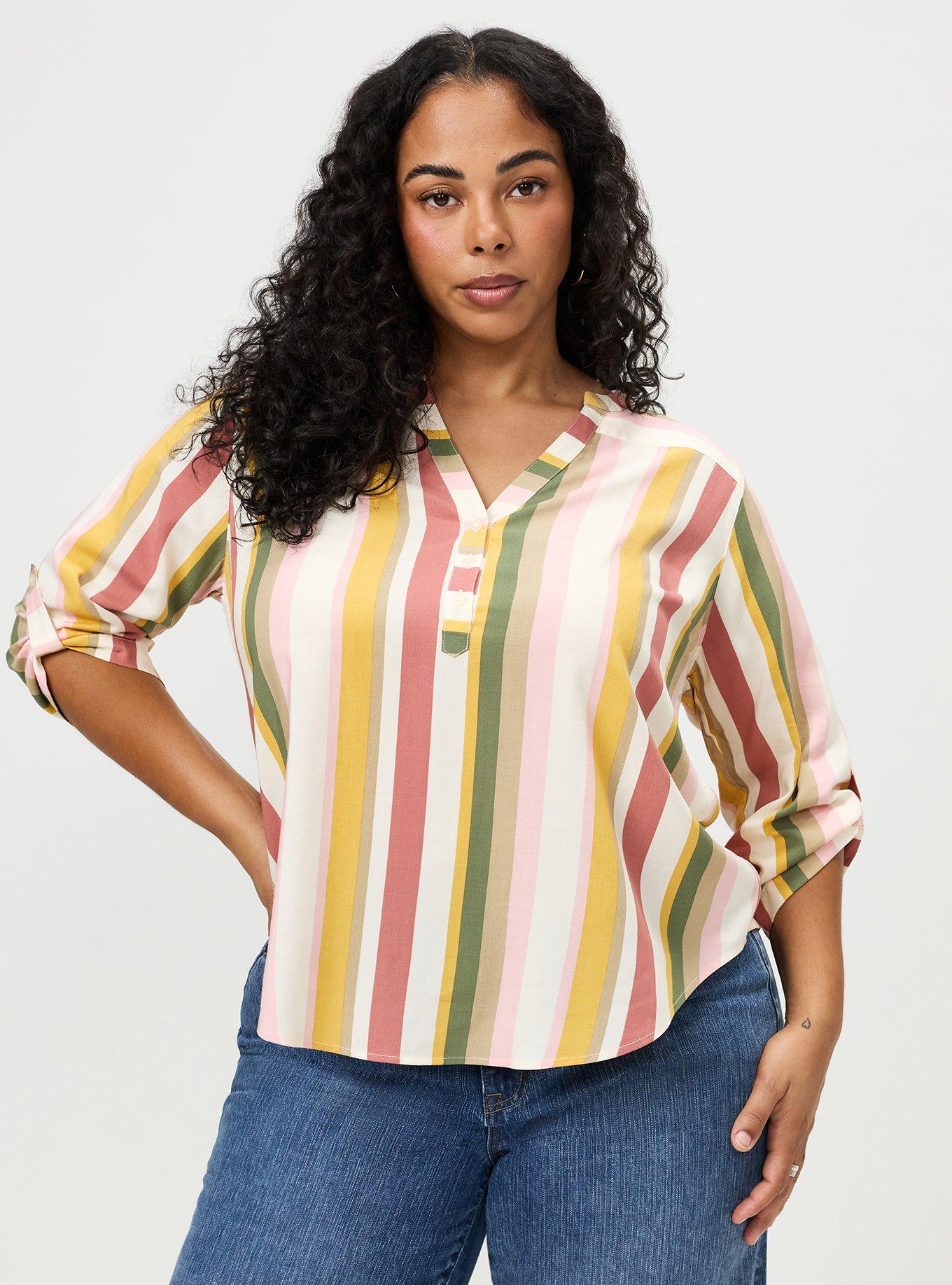 Harper Challis 3/4 Sleeve Top, SEASONS STRIPE MULTI, hi-res