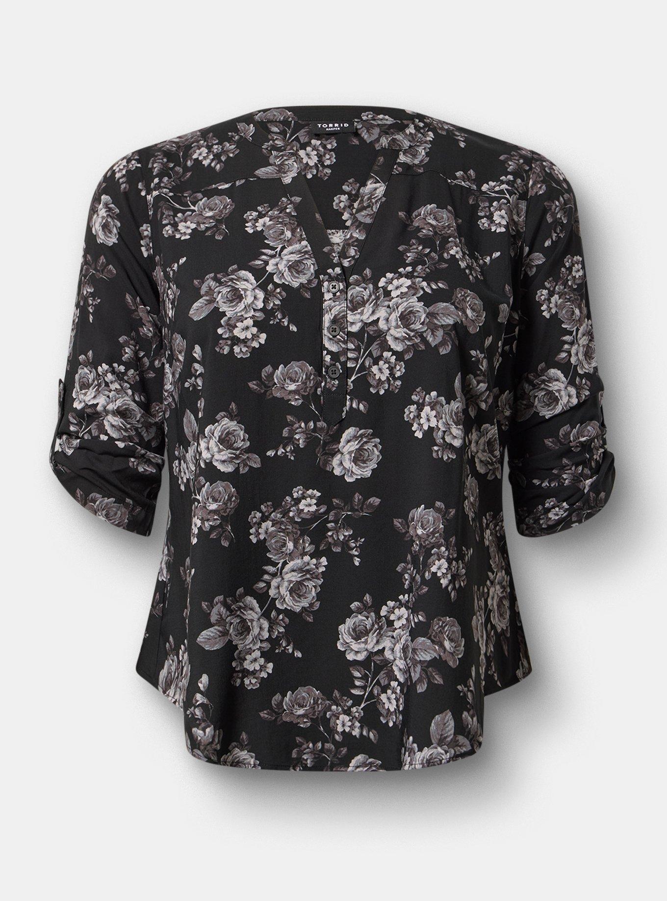 Harper Challis 3/4 Sleeve Top, ROSETTA FLORAL TONAL, flat
