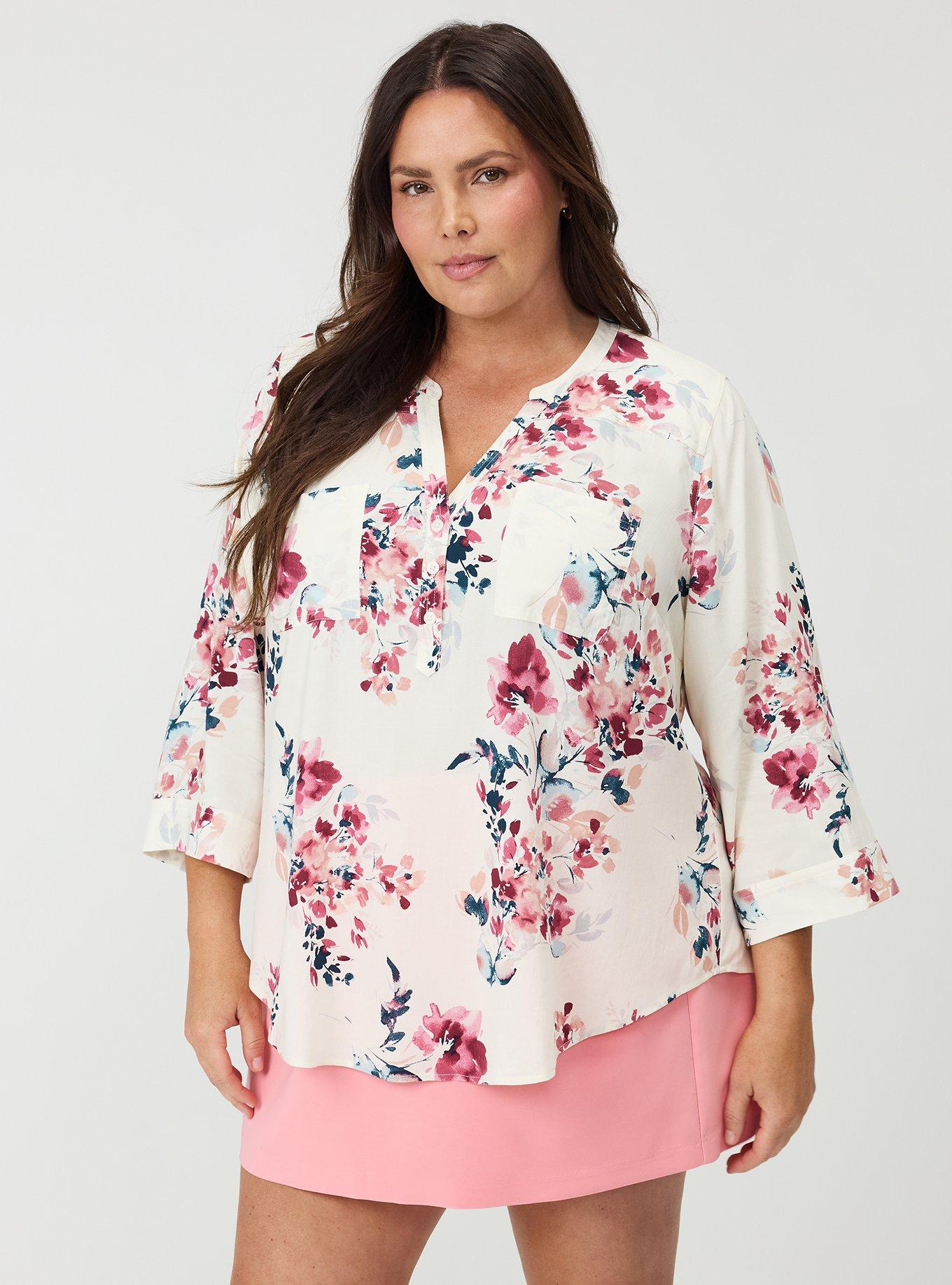 Harper Challis 3/4 Sleeve Top, PRETTY ARTSY FLORAL PRISTINE, hi-res