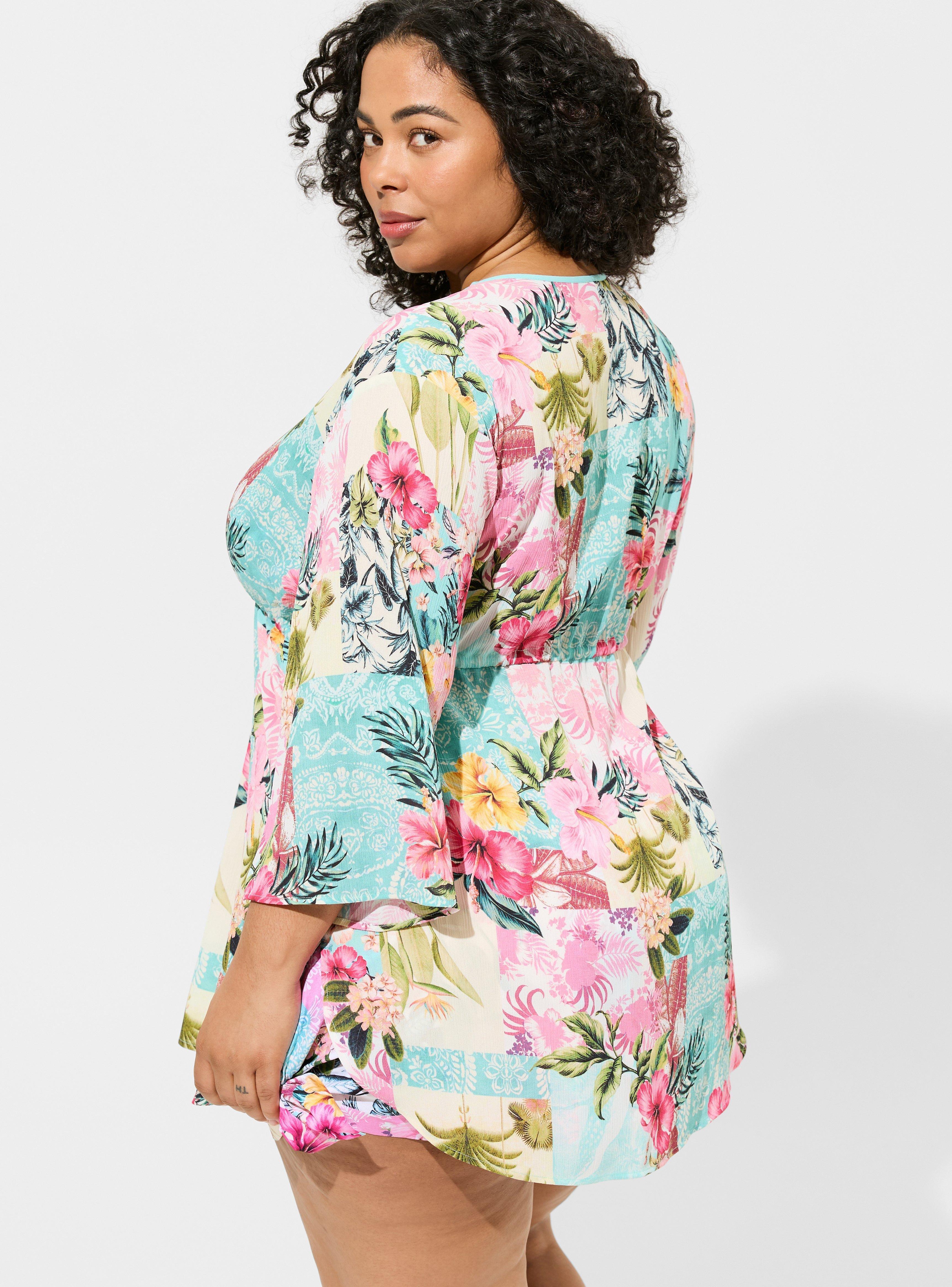 Crepe Shirttail Swim Coverup Kimono