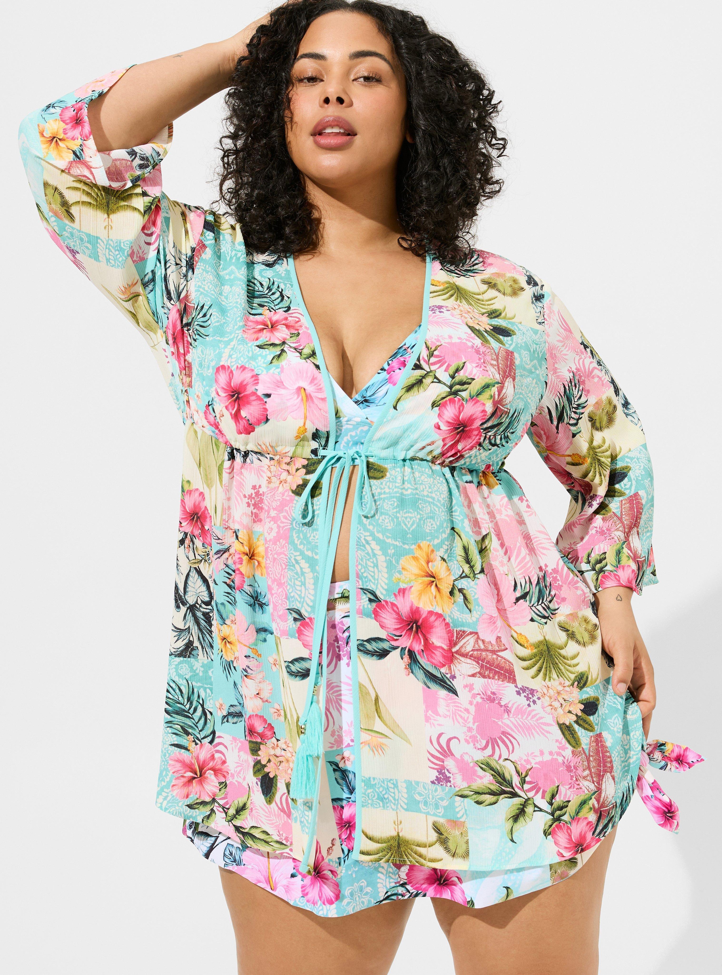 Plus Size Crepe Shirttail Swim Coverup Kimono Torrid