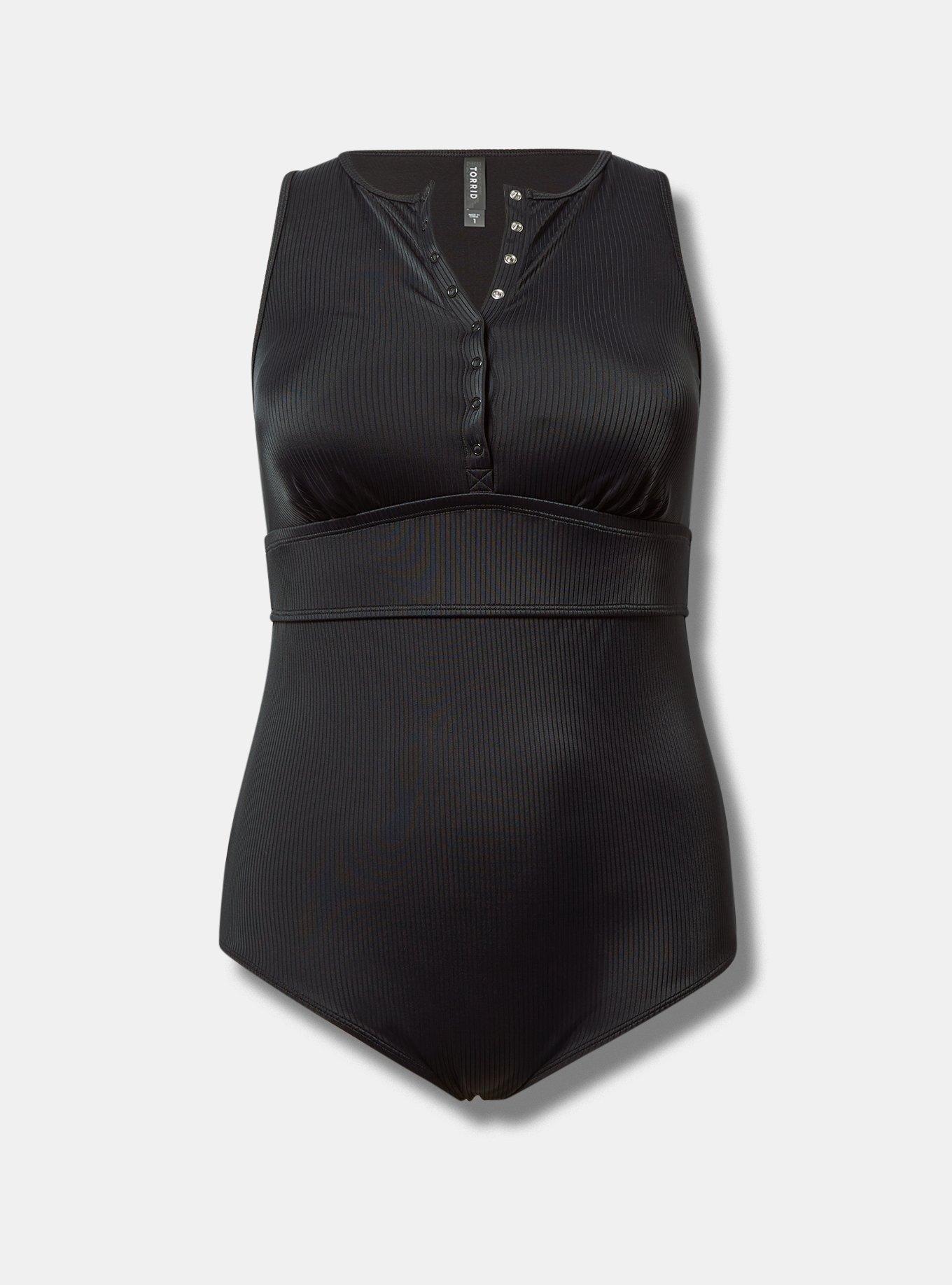 Plus Size - Wireless Henley Ribbed High Neck One Piece Swimsuit - Torrid