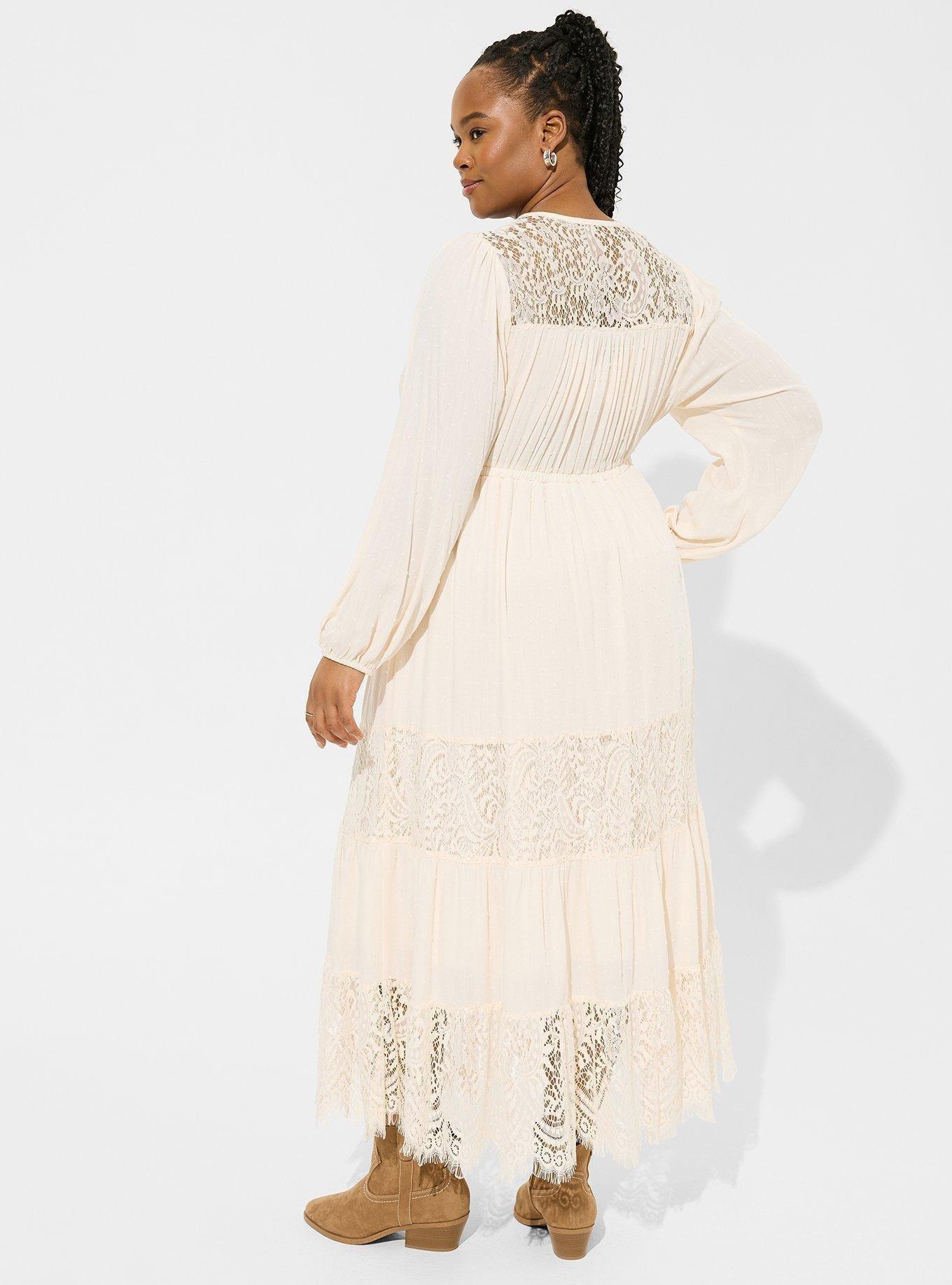 Plus Size Swiss Dot Lace Contrast Tiered Dress Torrid