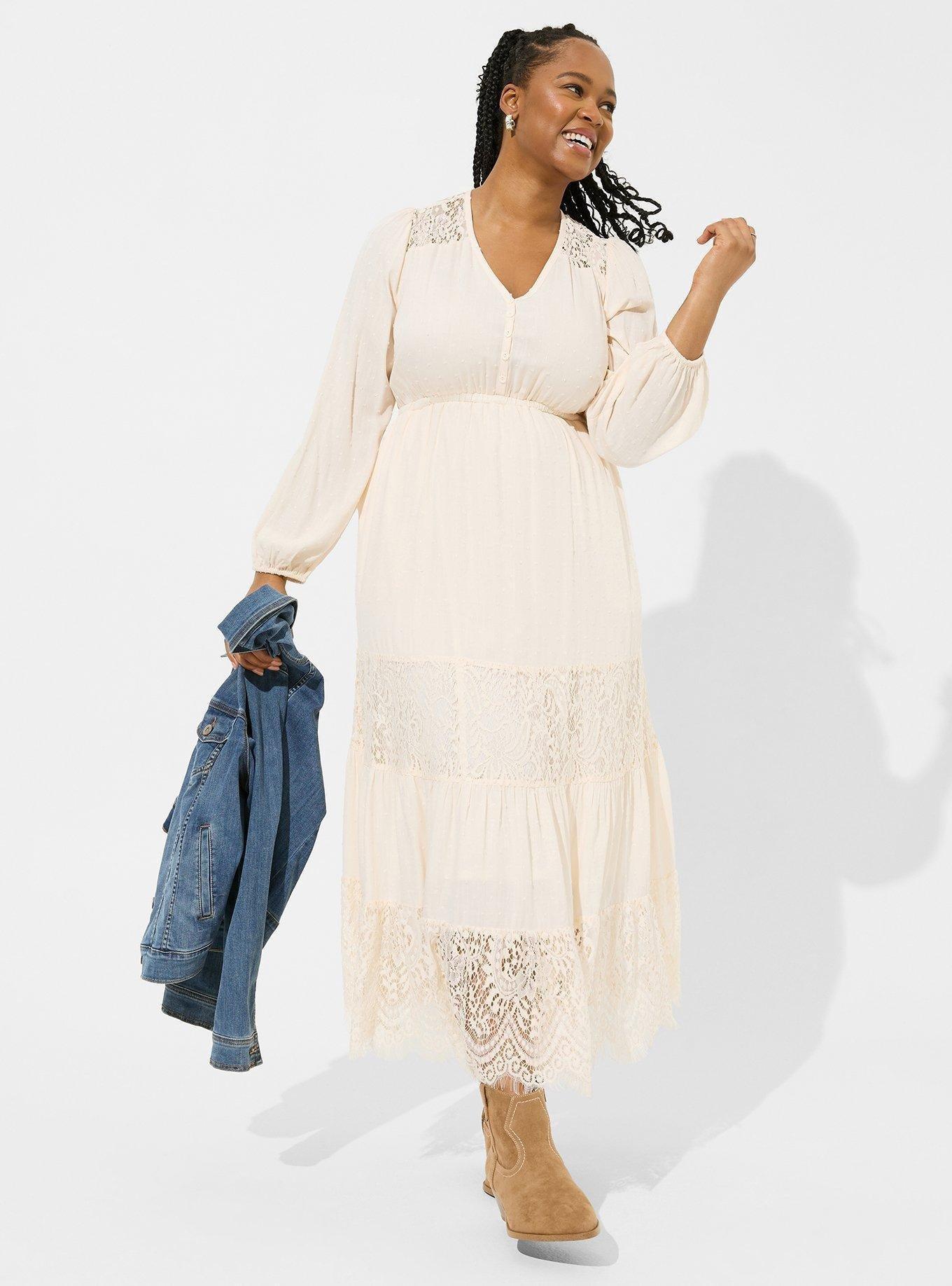 Plus Size White Lace Maxi Dress - Semi Sheer