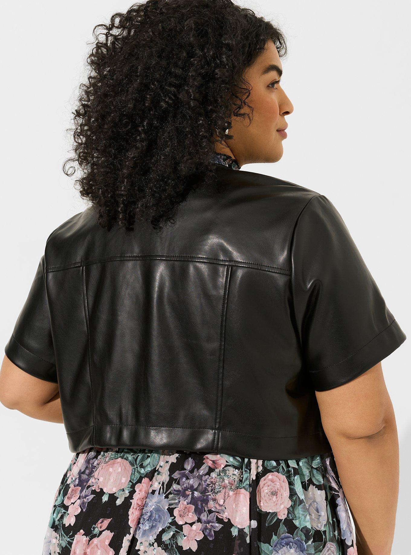 Short sleeve black outlet leather jacket