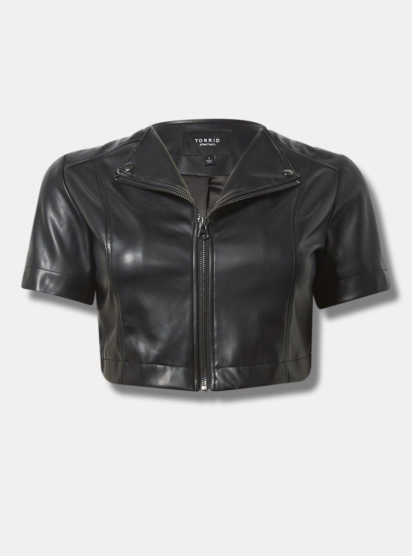 Faux Leather Short Sleeve Cropped Moto Jacket