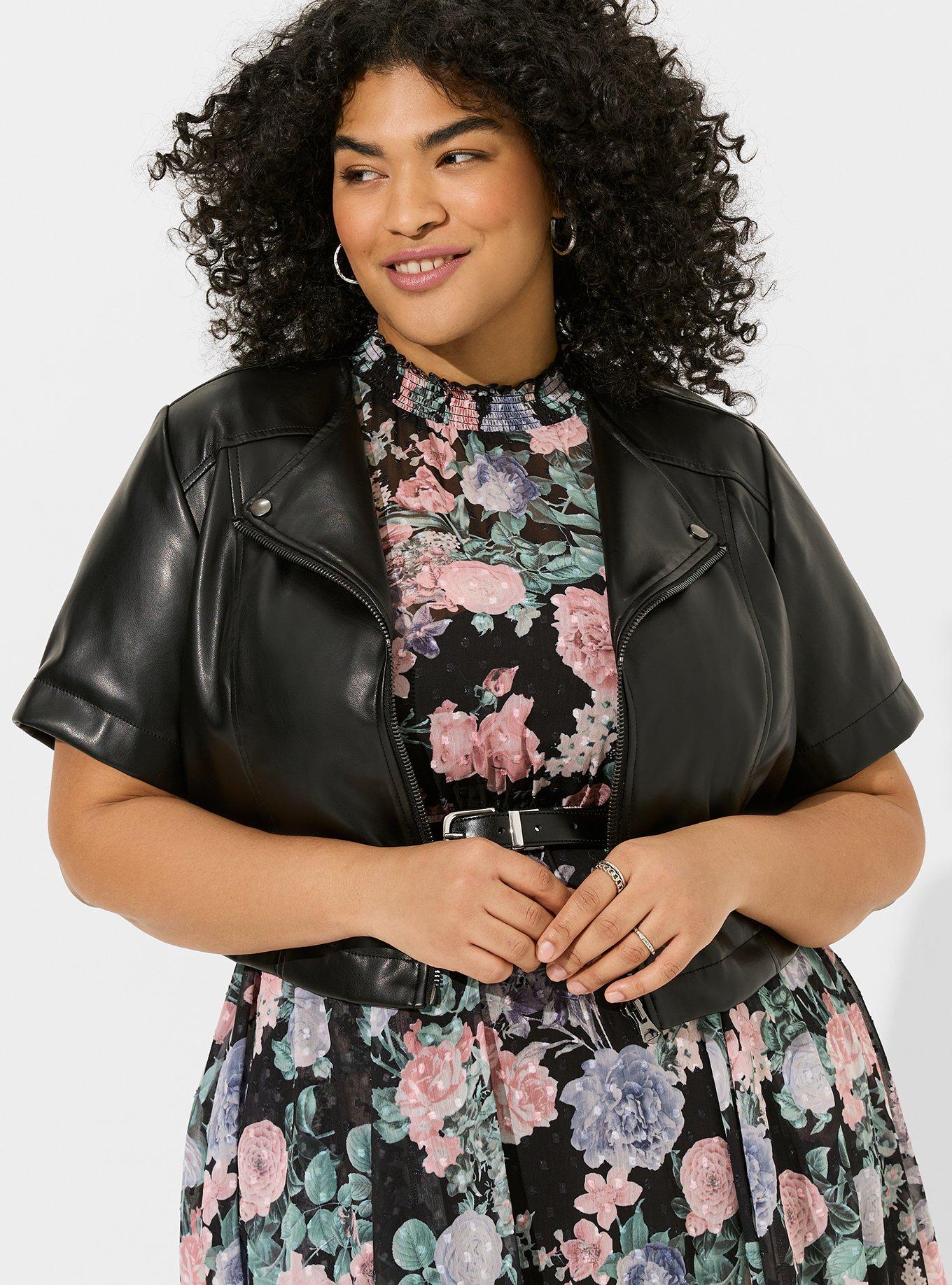 Plus Size - Faux Leather Short Sleeve Cropped Moto Jacket - Torrid