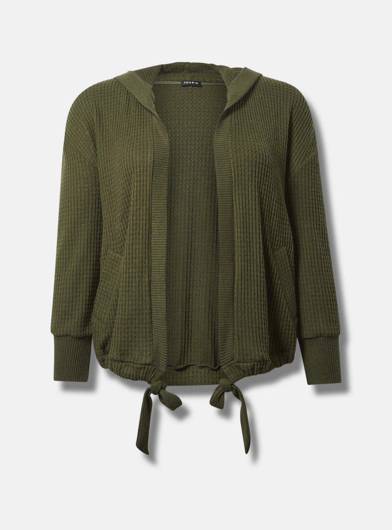 Super Soft Plush Waffle Hooded Open Front Cardigan