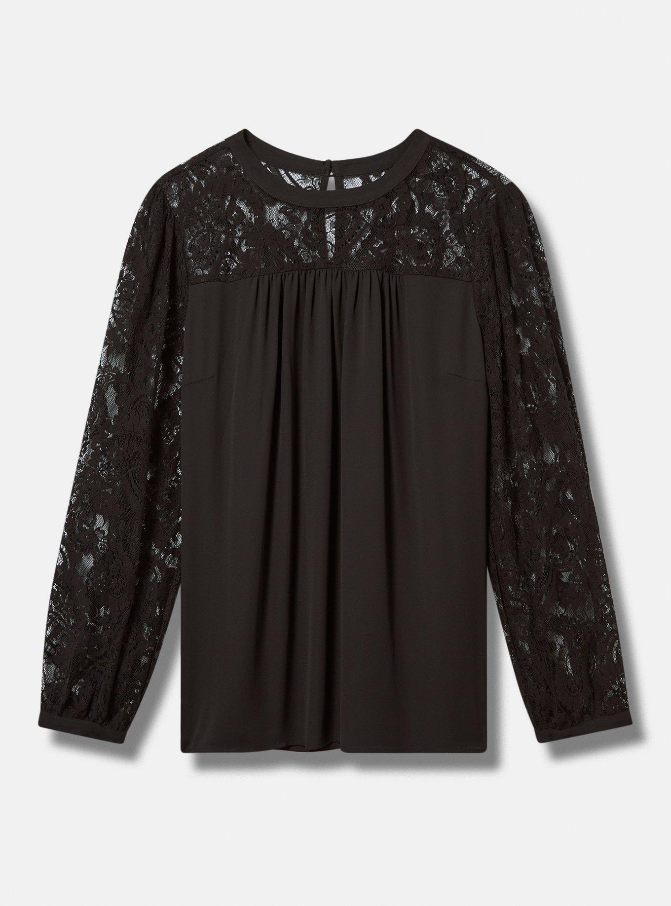 Georgette Lace Yoke Long Sleeve Blouse