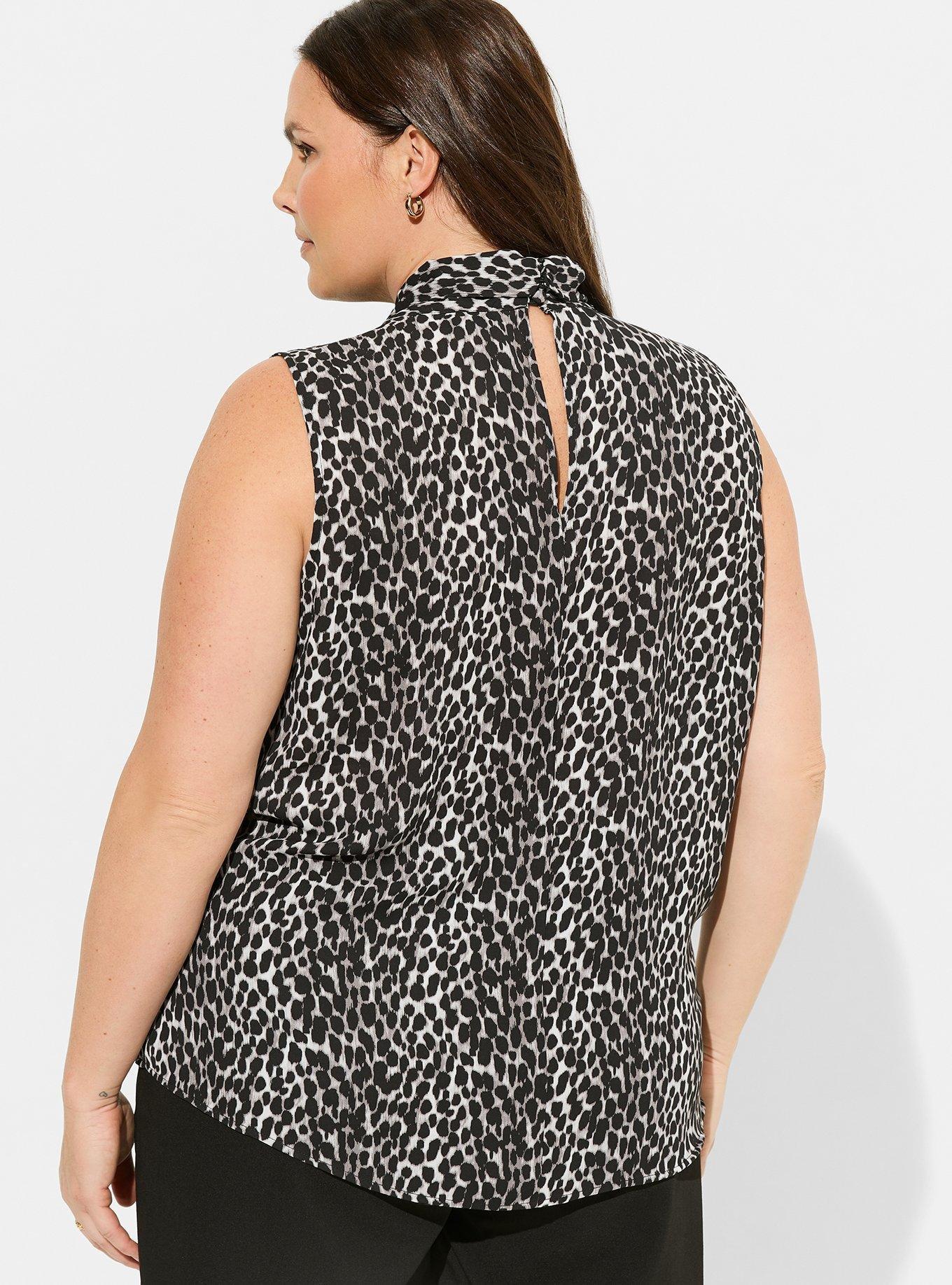 Georgette Tie Neck Sleeveless Blouse, IRL CHEETAH, alternate