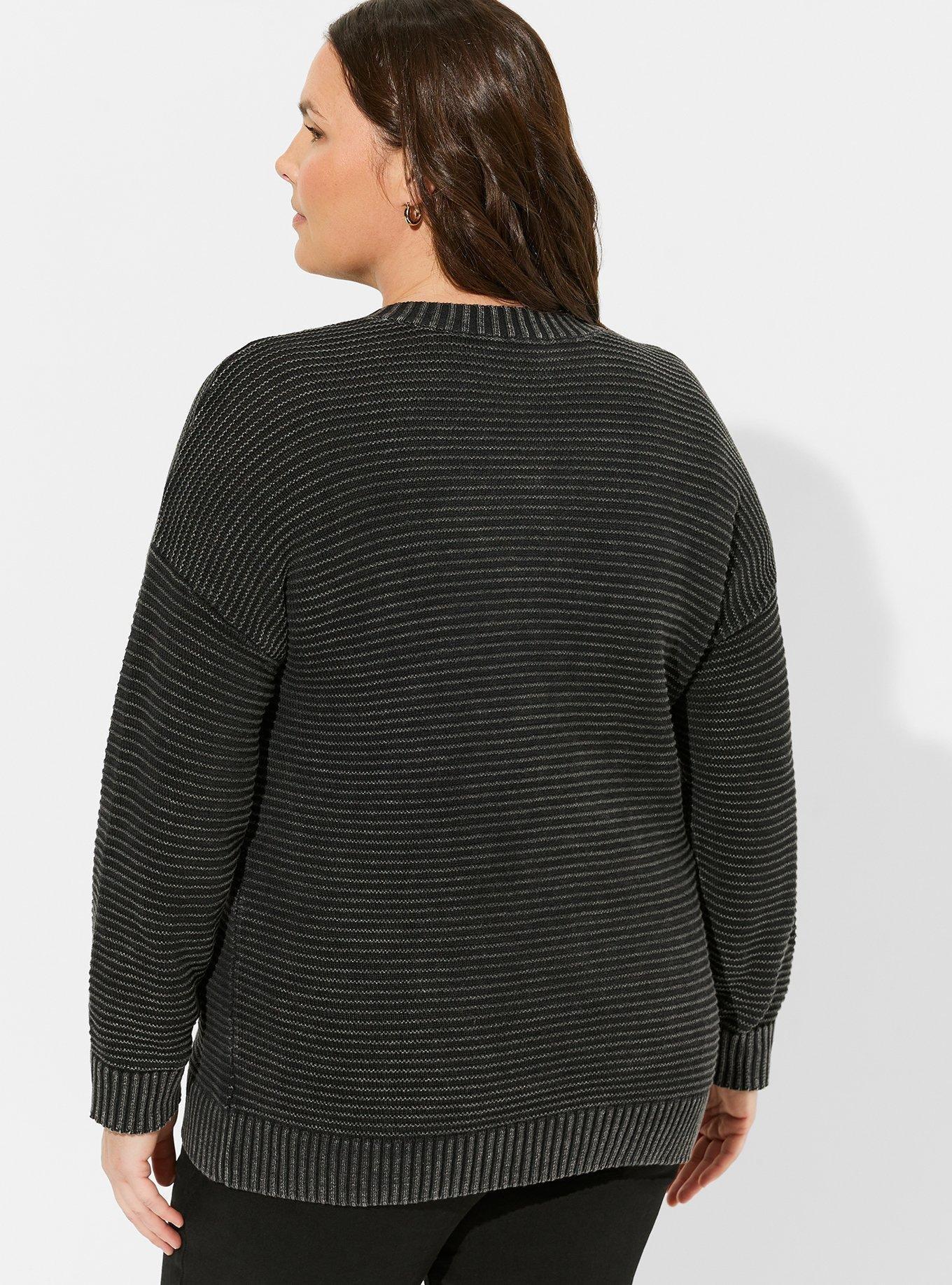 Pullover Drop Shoulder V-Neck Sweater, WASHED BLACK, alternate