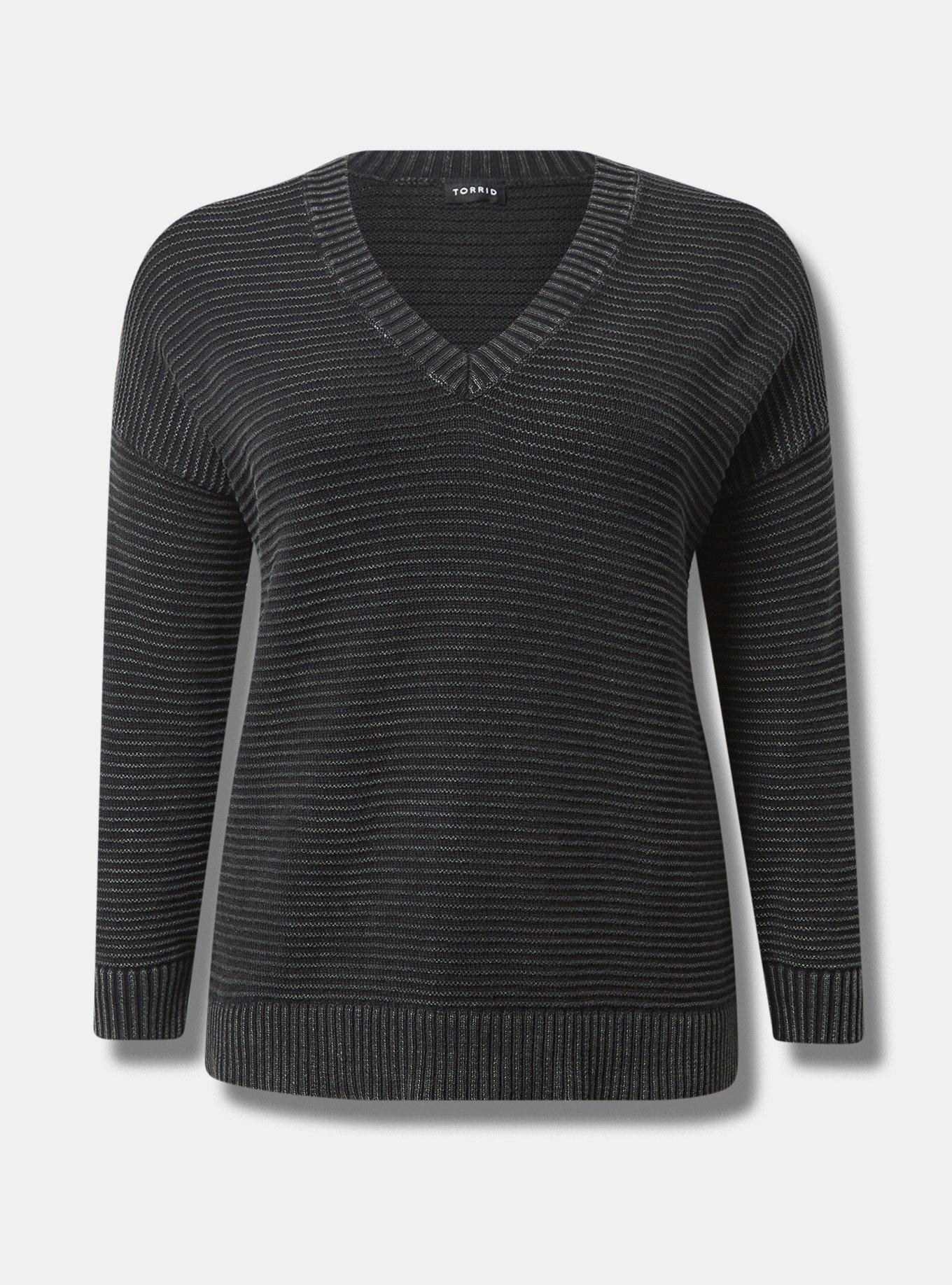 Pullover Drop Shoulder V-Neck Sweater, WASHED BLACK, hi-res