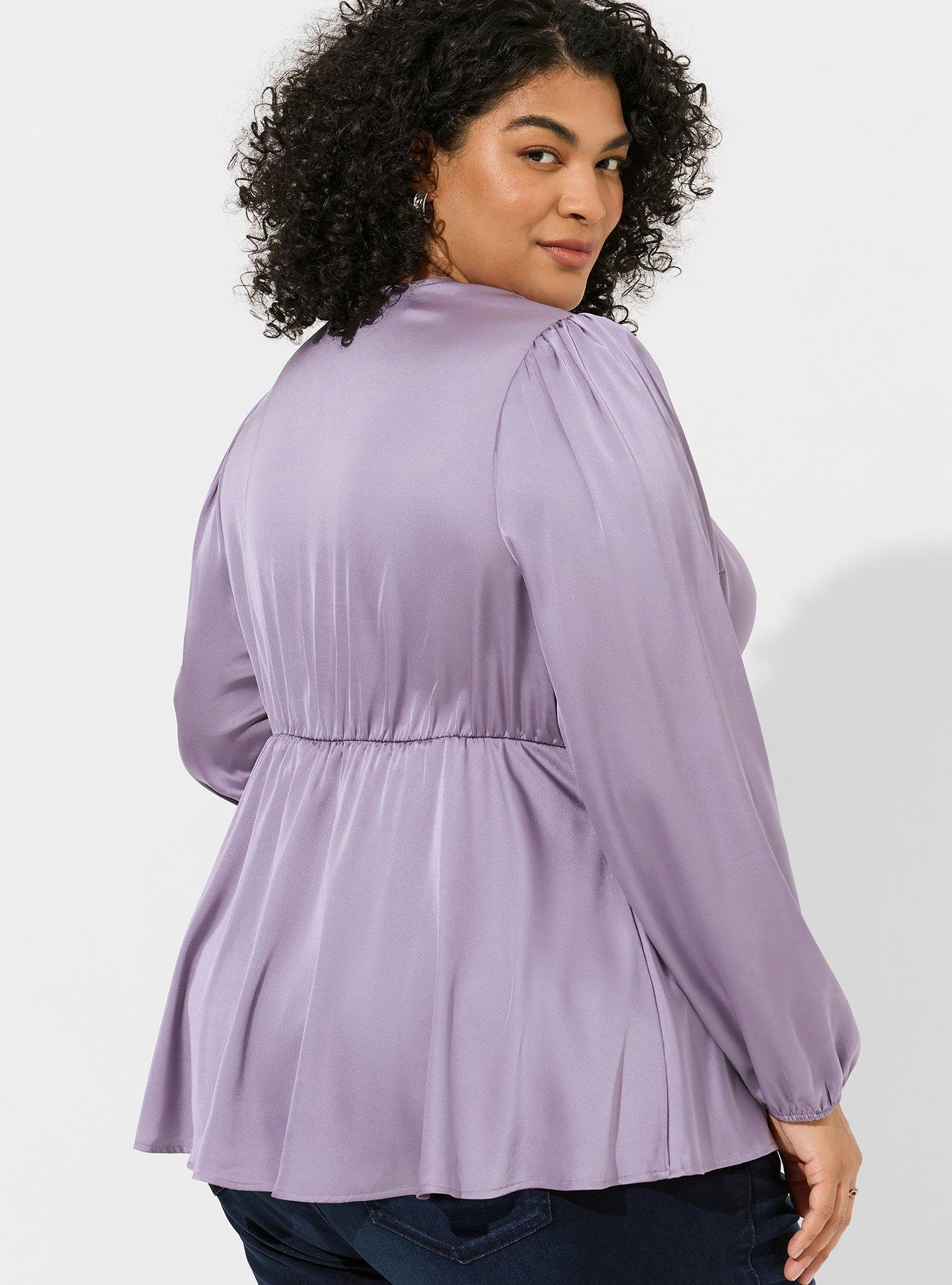 Peplum Satin Button Front Long Sleeve Top