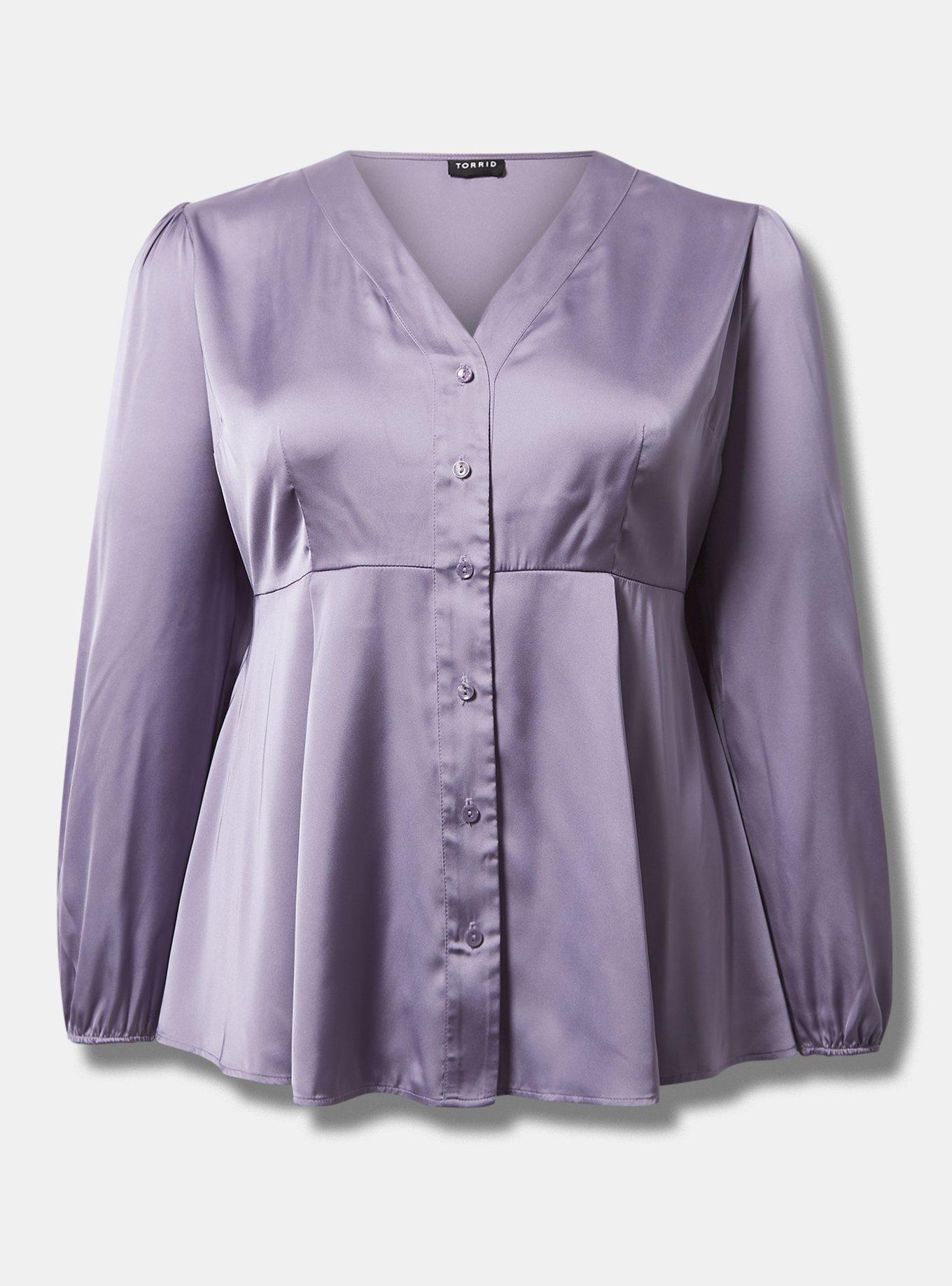 Peplum Satin Button Front Long Sleeve Top