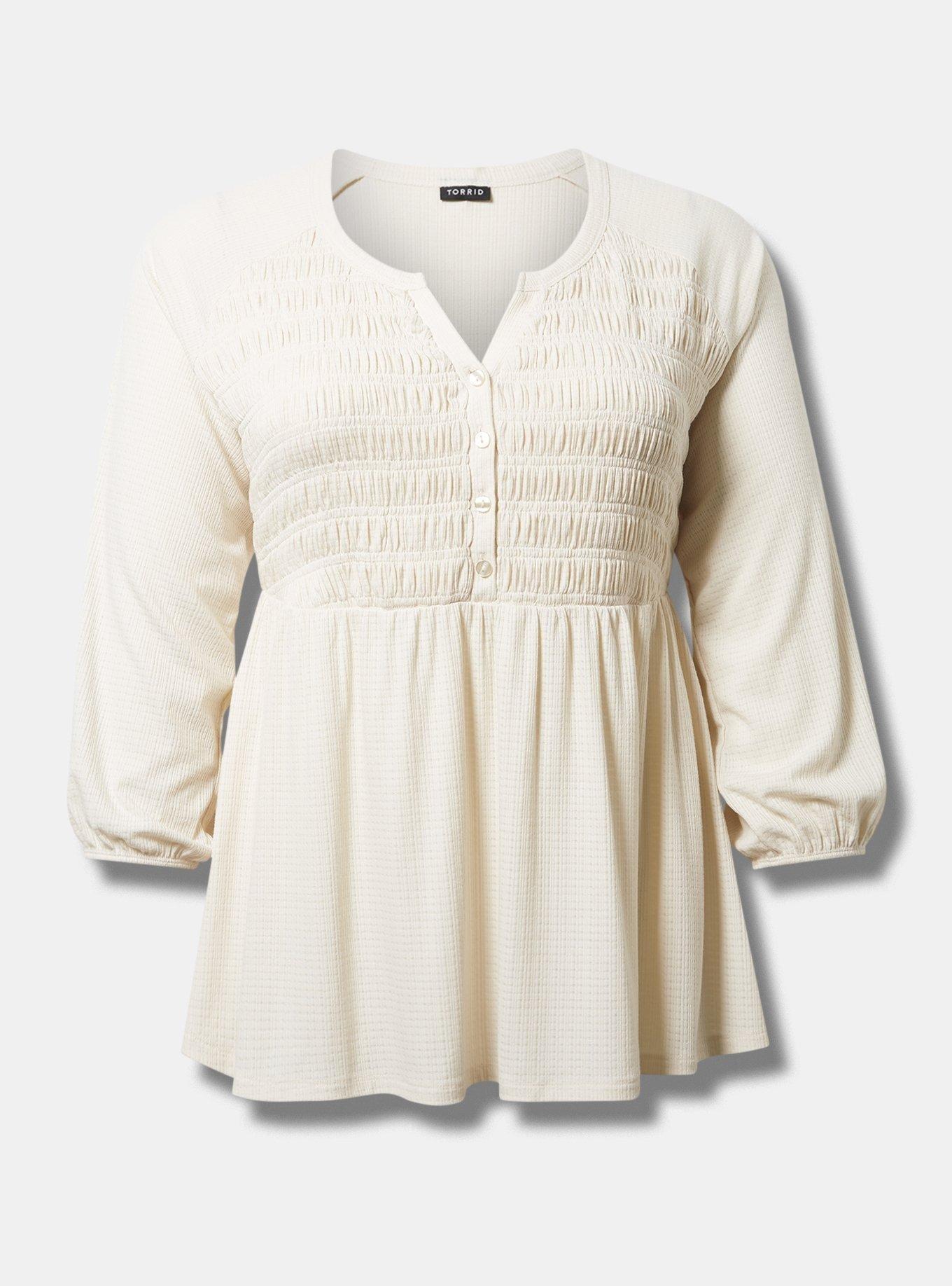 Smocked Henley Babydoll Top, , flat
