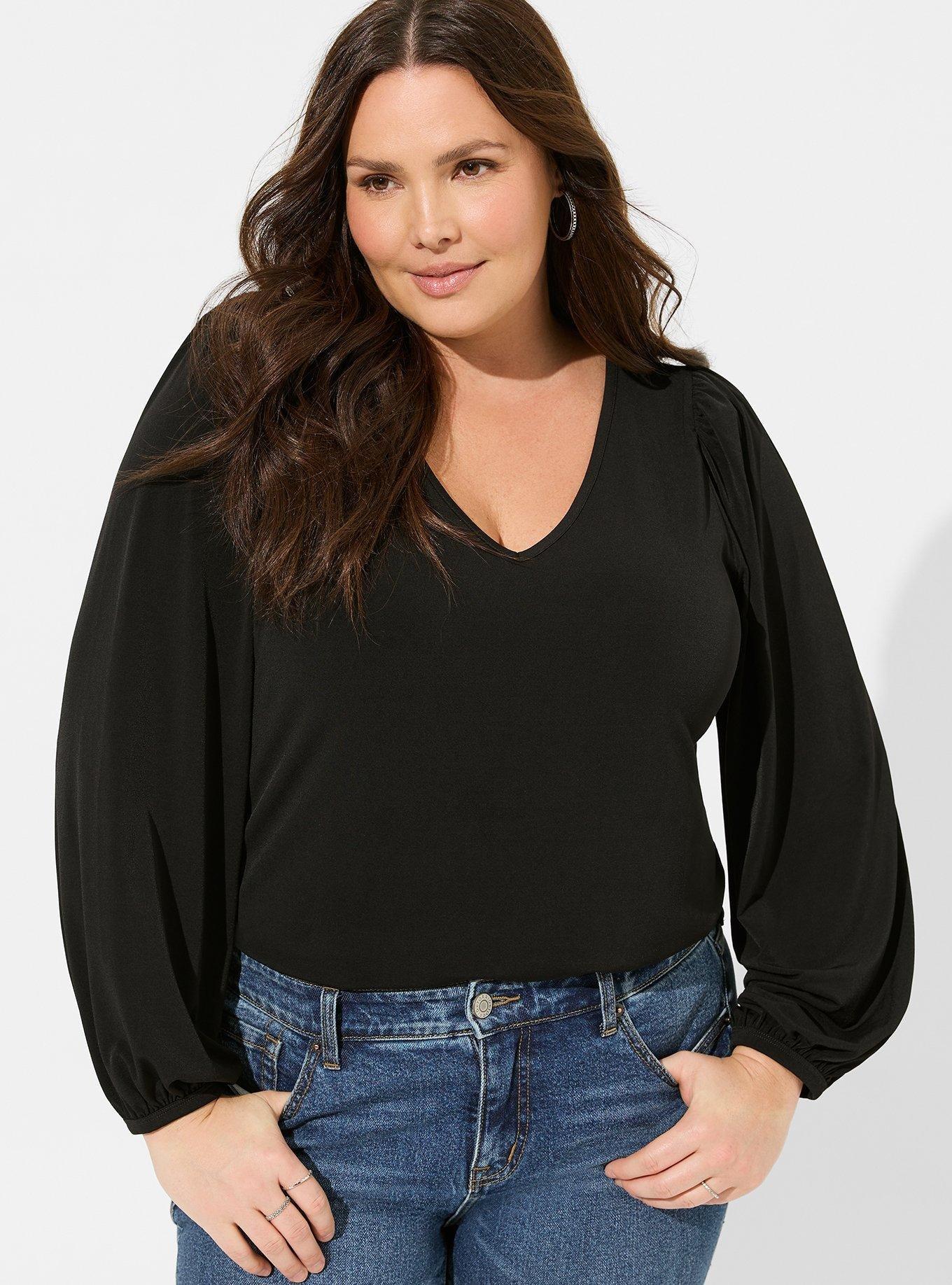 Studio Knit V-Neck Puff Long Sleeve Top