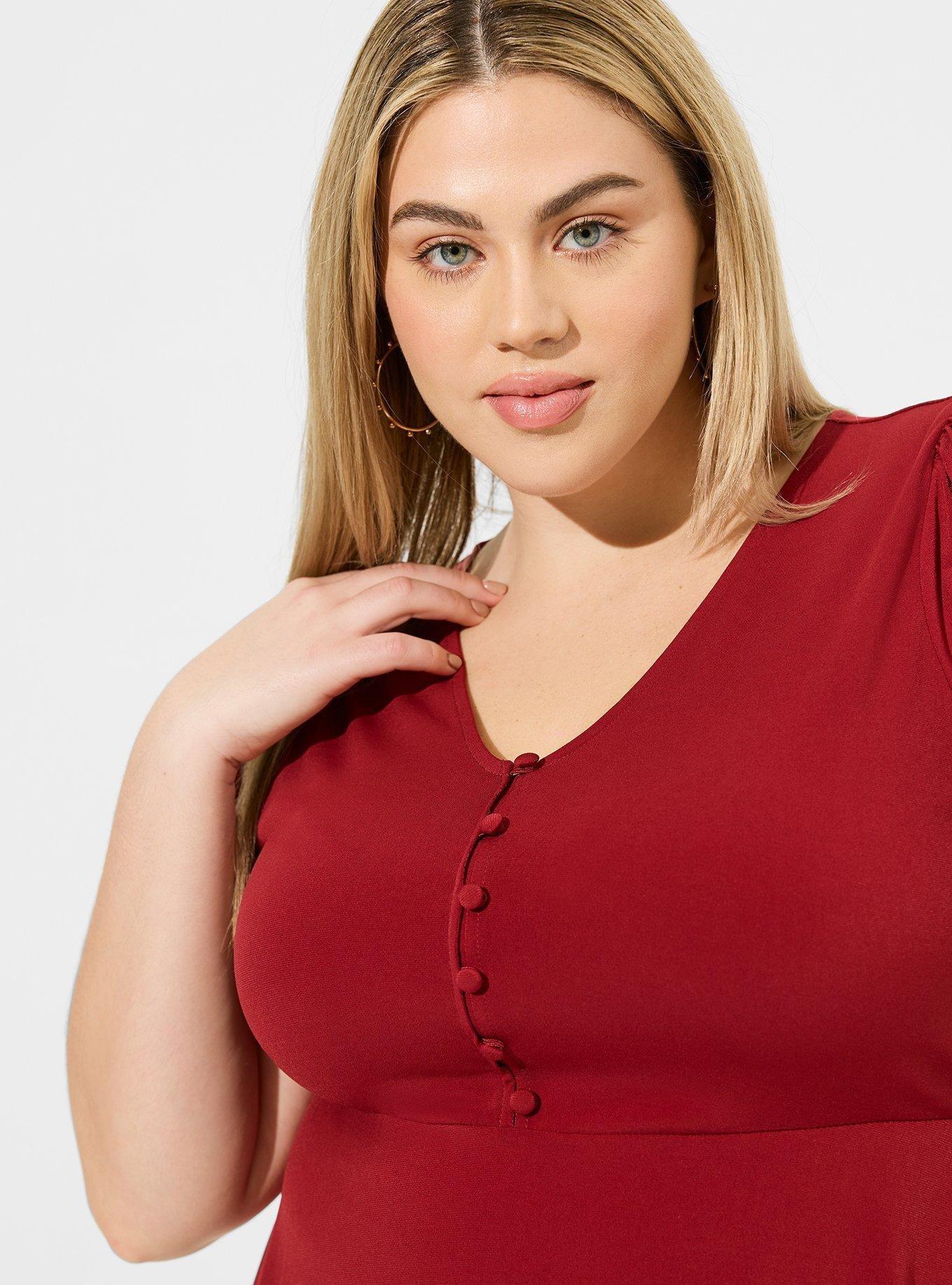 Plus Size Studio Knit Babydoll Button Front Puff Sleeve Babydoll Torrid