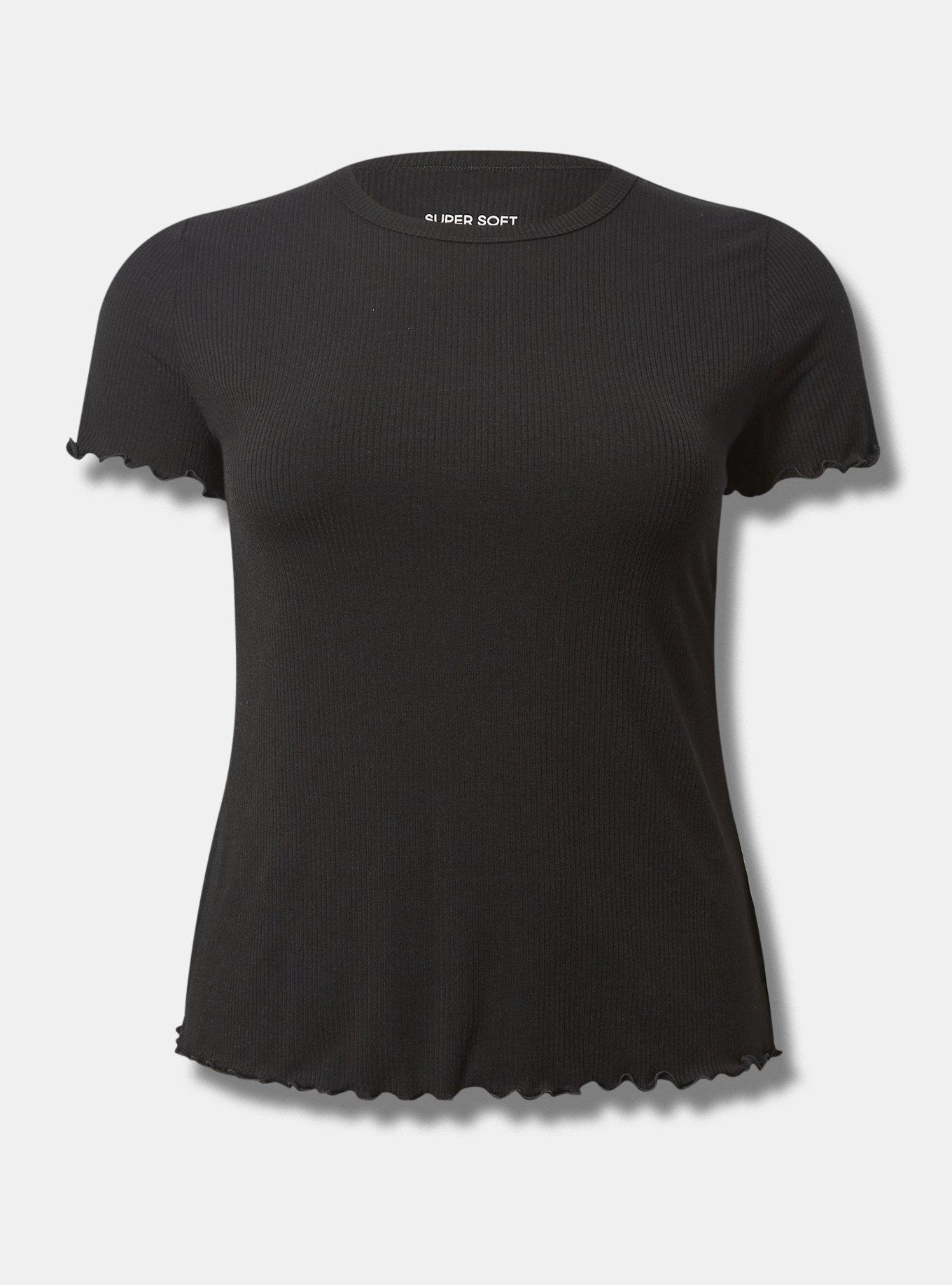 DKNY Womens Square Neck Lettuce Edge Top Black Size Small main image 0