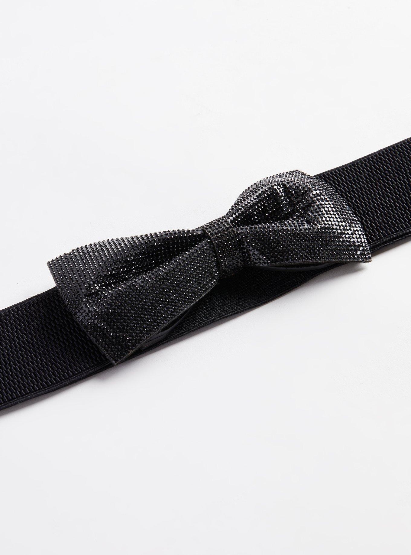 Glitter Bow Stretch Waist Belt, BLACK, alternate