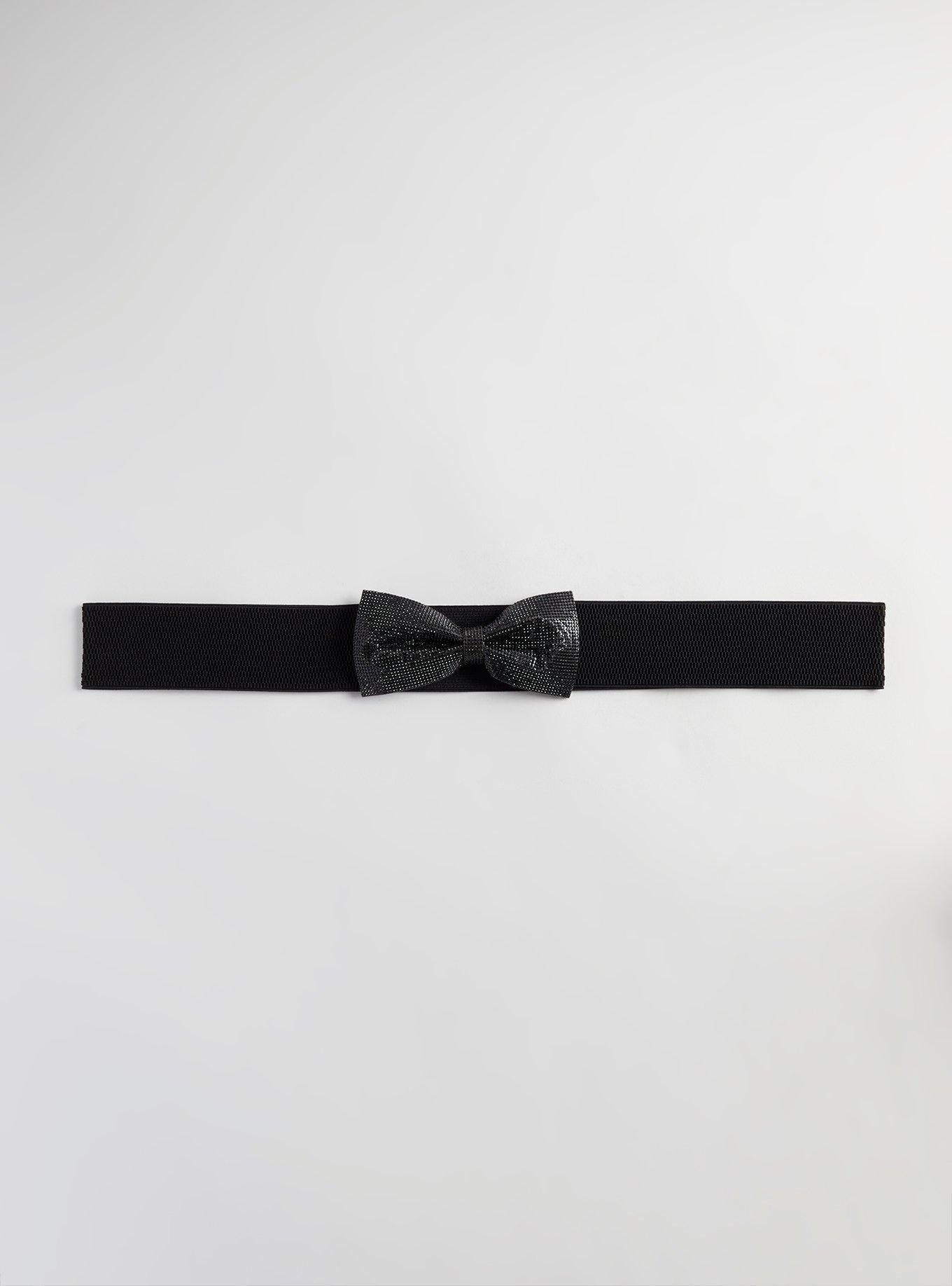 Glitter Bow Stretch Waist Belt, BLACK, hi-res