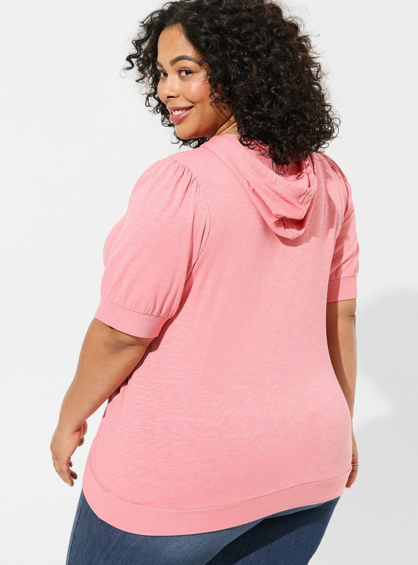 Plus size short sleeve zip hoodie sale